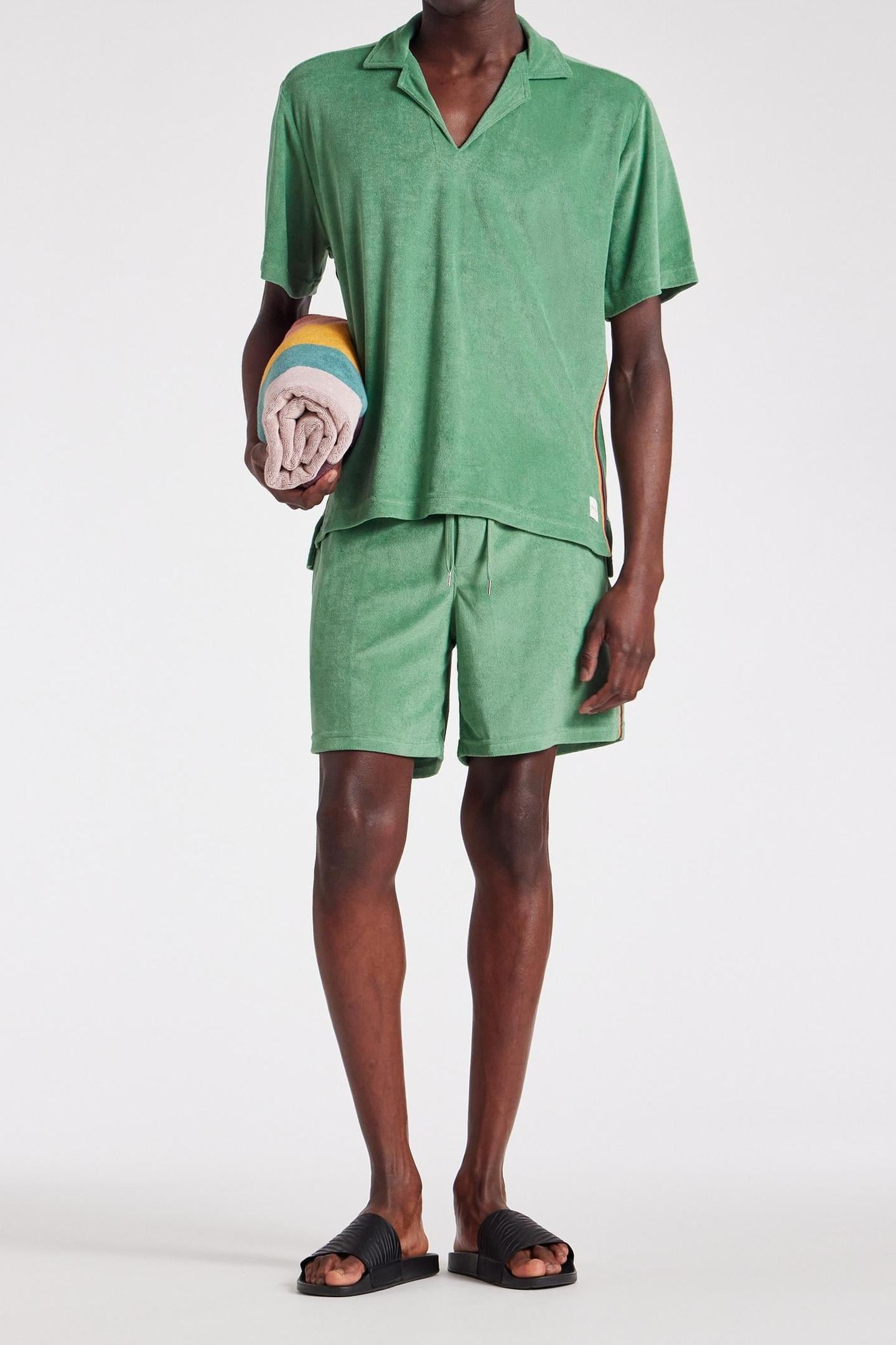 MEN SHORT TOWEL STRIPE BOTTLE GREEN 3
