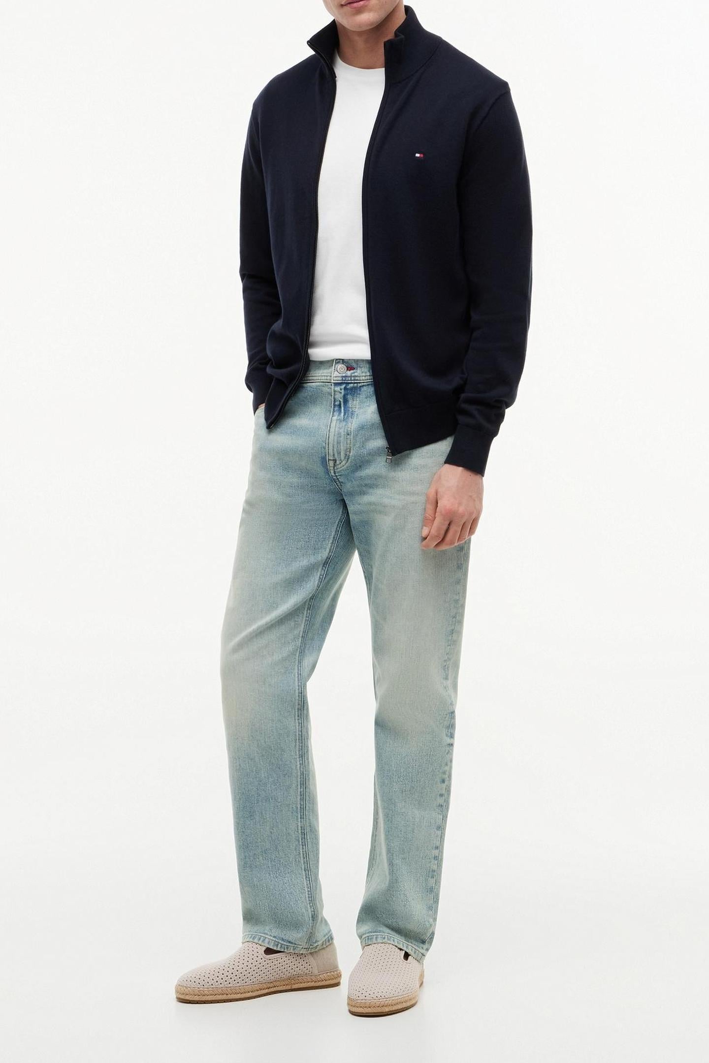 ESSENTIAL COTTON ZIP SWEATER NAVY BLUE/IVORY PETAL 1