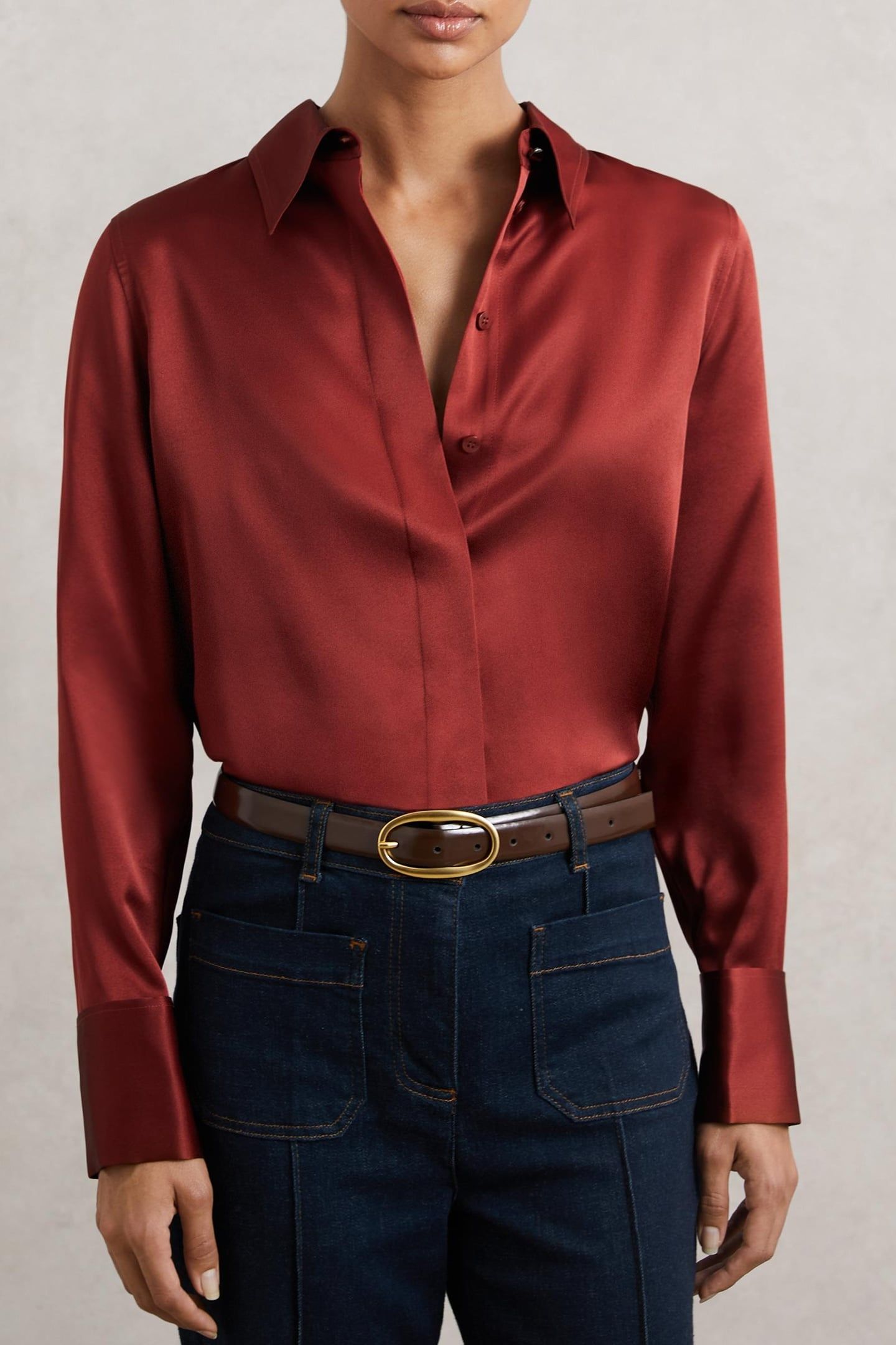 SILK SATIN SHIRT DARK RED 2