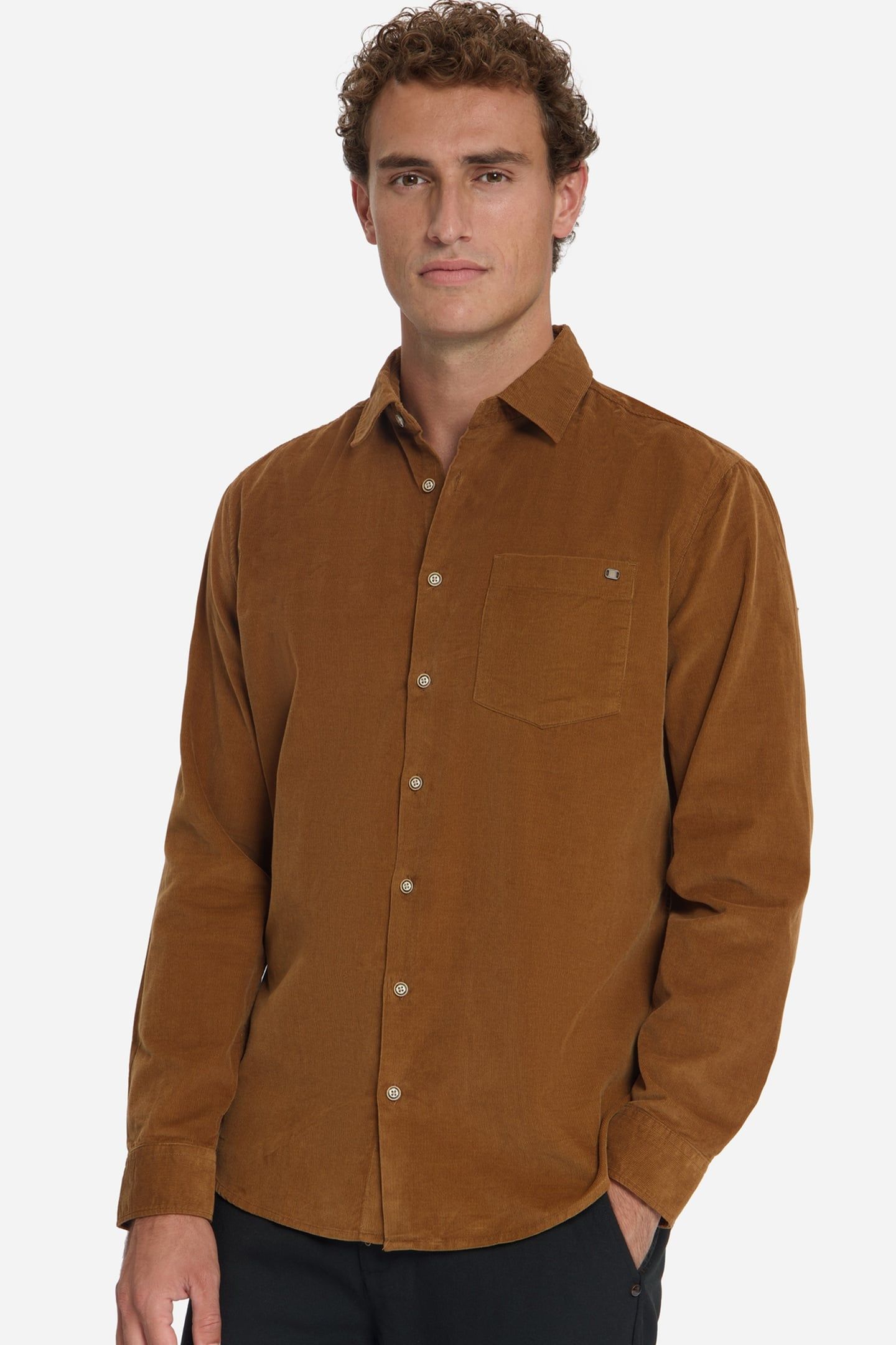 SHIRT BABY CORDUROY CHEST POCKETS CARAMEL 1