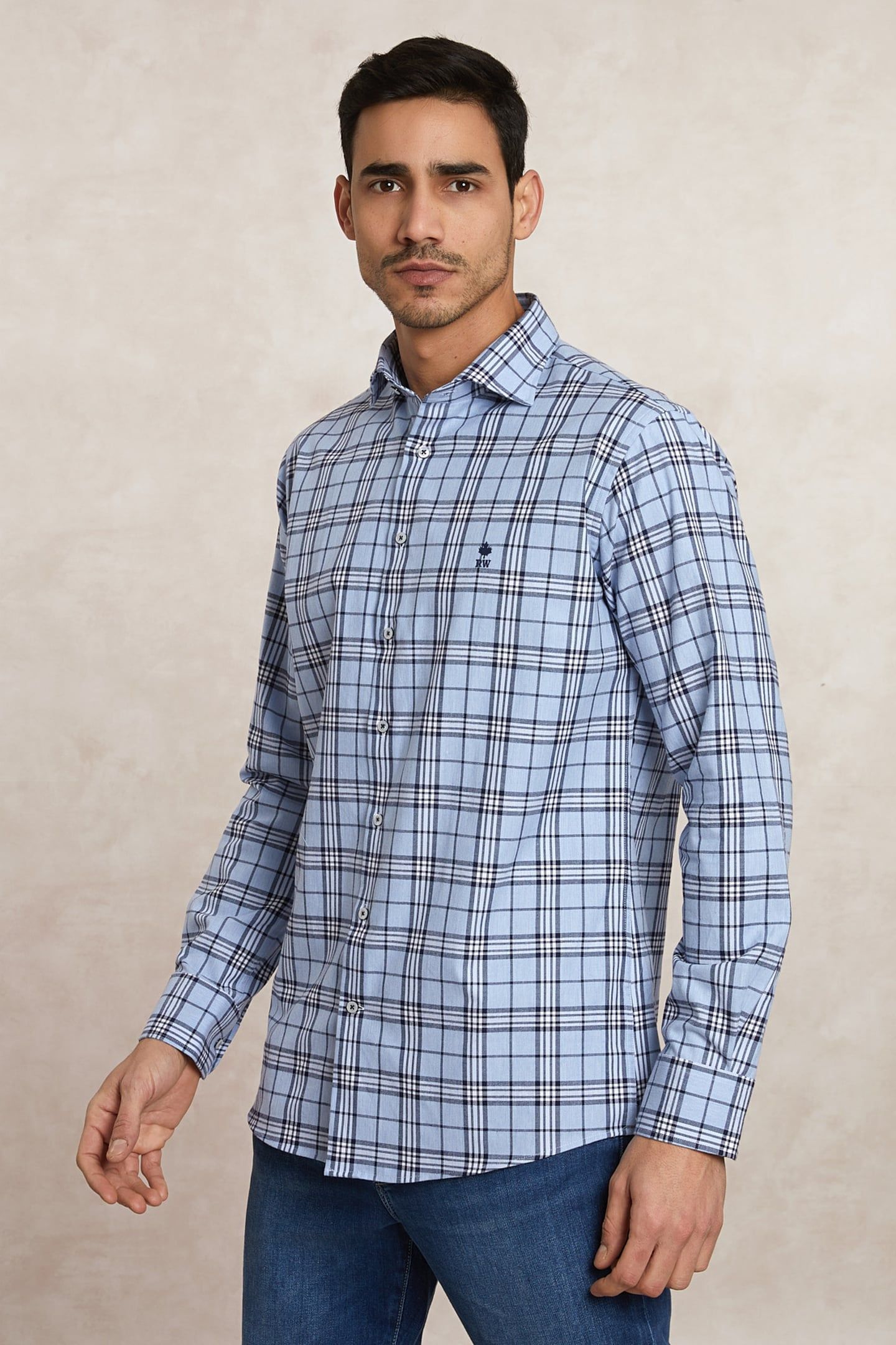 CUSTOM FIT CHECKED FLANNEL SHIRT BLUE/WHITE 3