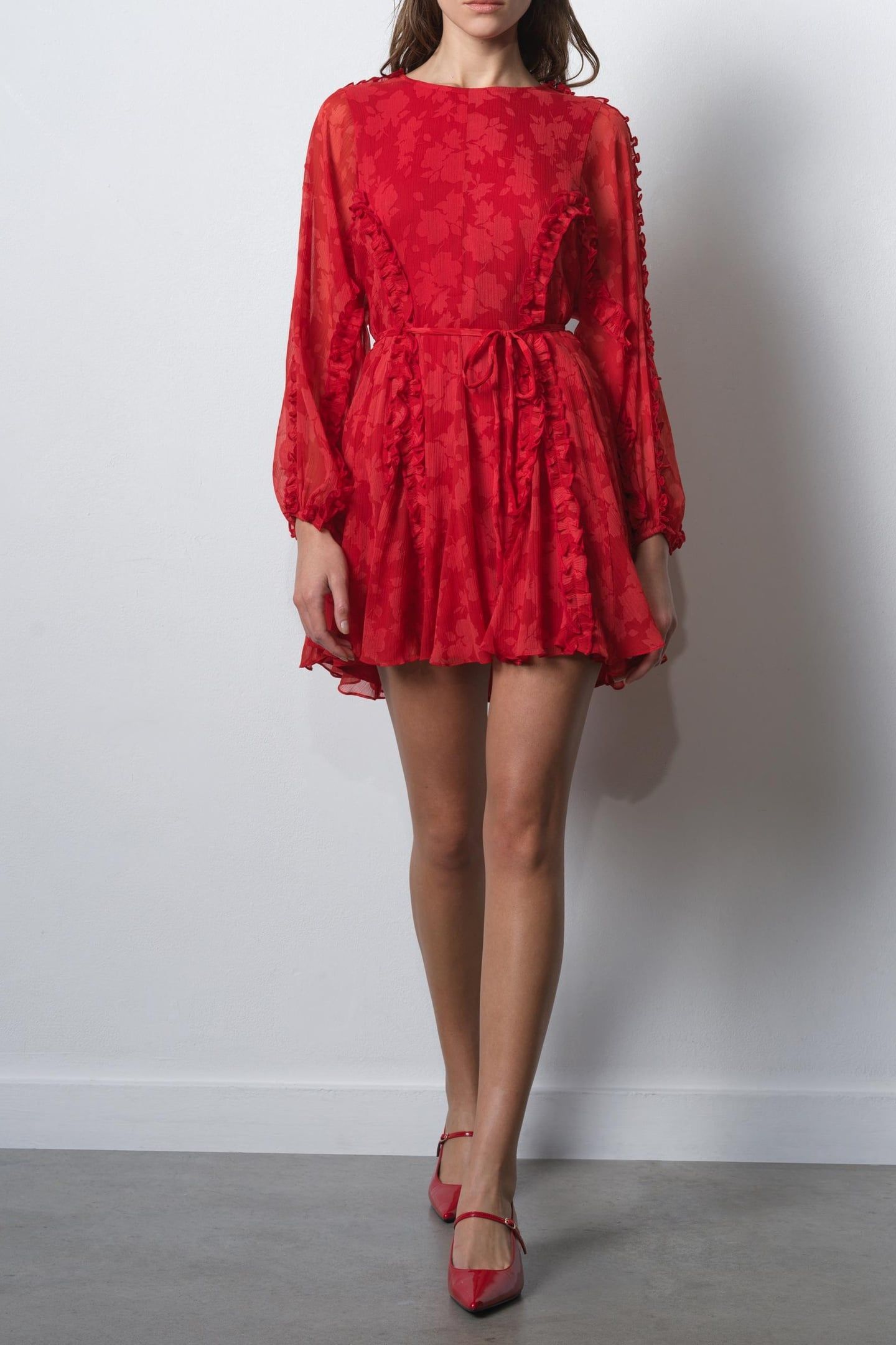 KARA PRINT L/S FLARED DRESS MARS RED/HAUTE 1