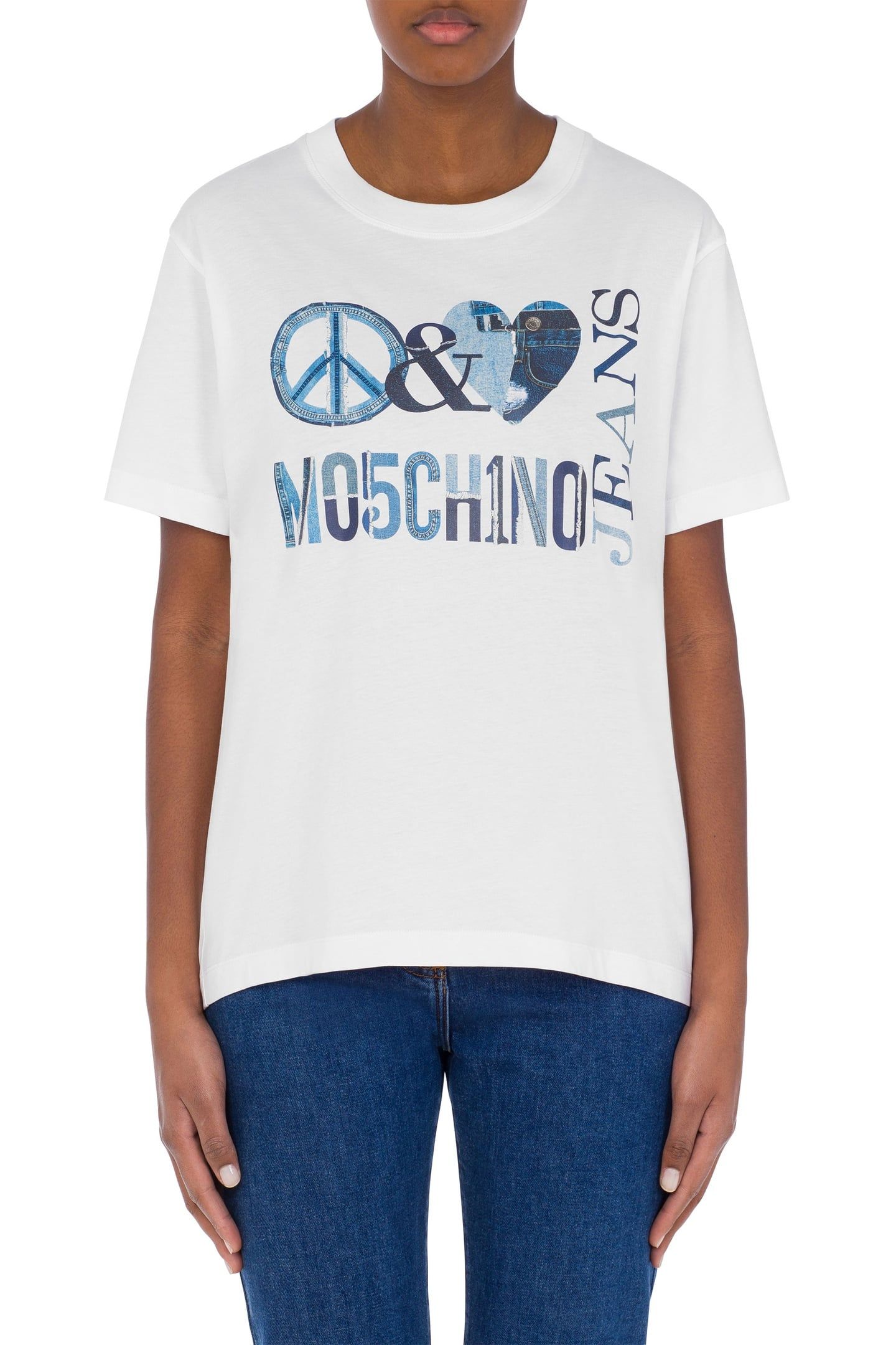 T-SHIRT IN JERSEY DENIM PEACE & LOVE WHITE 1