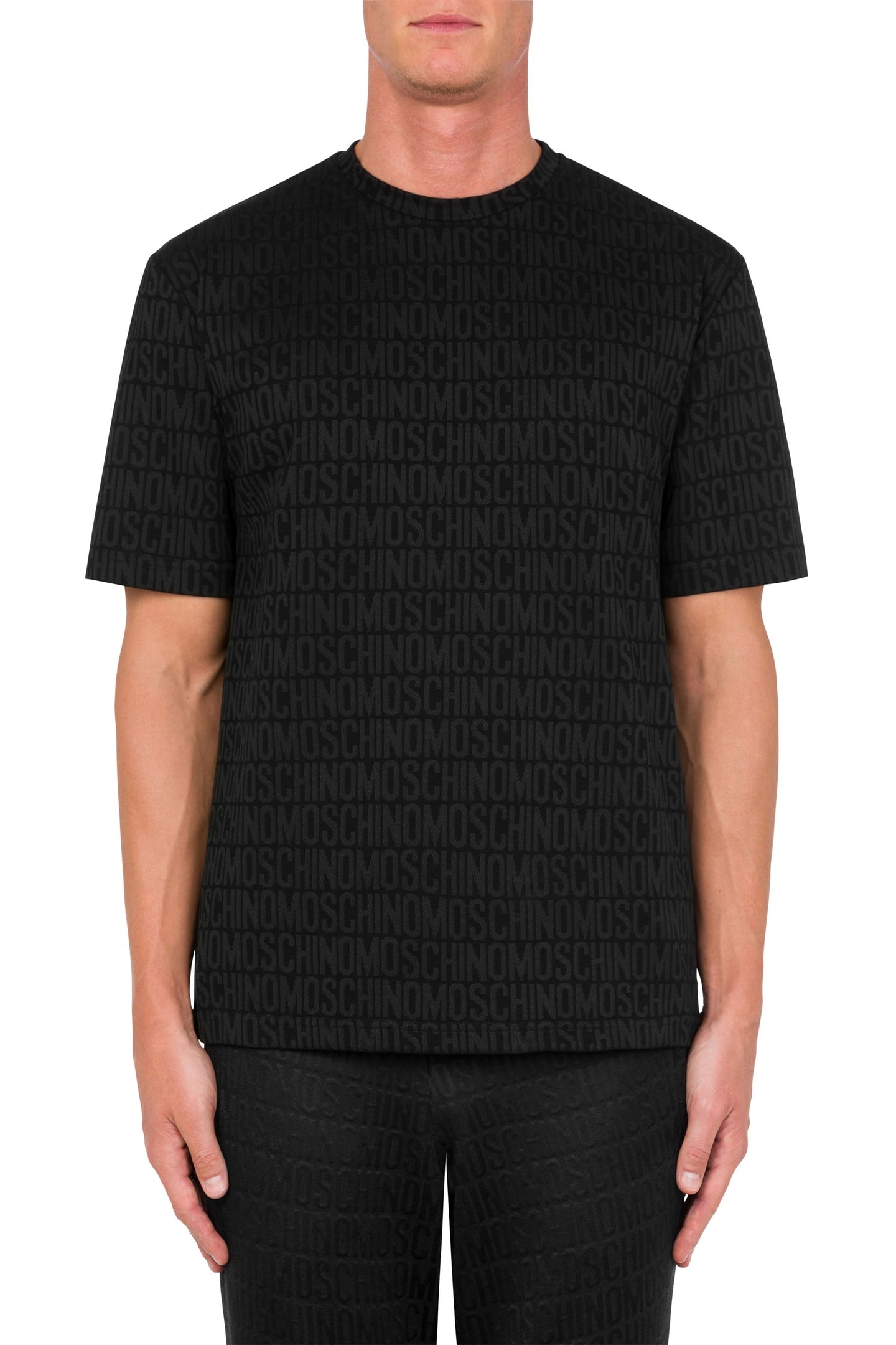 T-SHIRT IN JERSEY JACQUARD ALLOVER LOGO BLACK 1