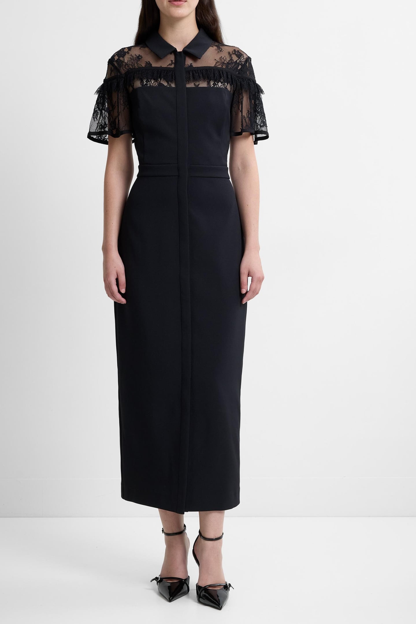 MILES LACE MIX MIDI DRESS BLACK 1