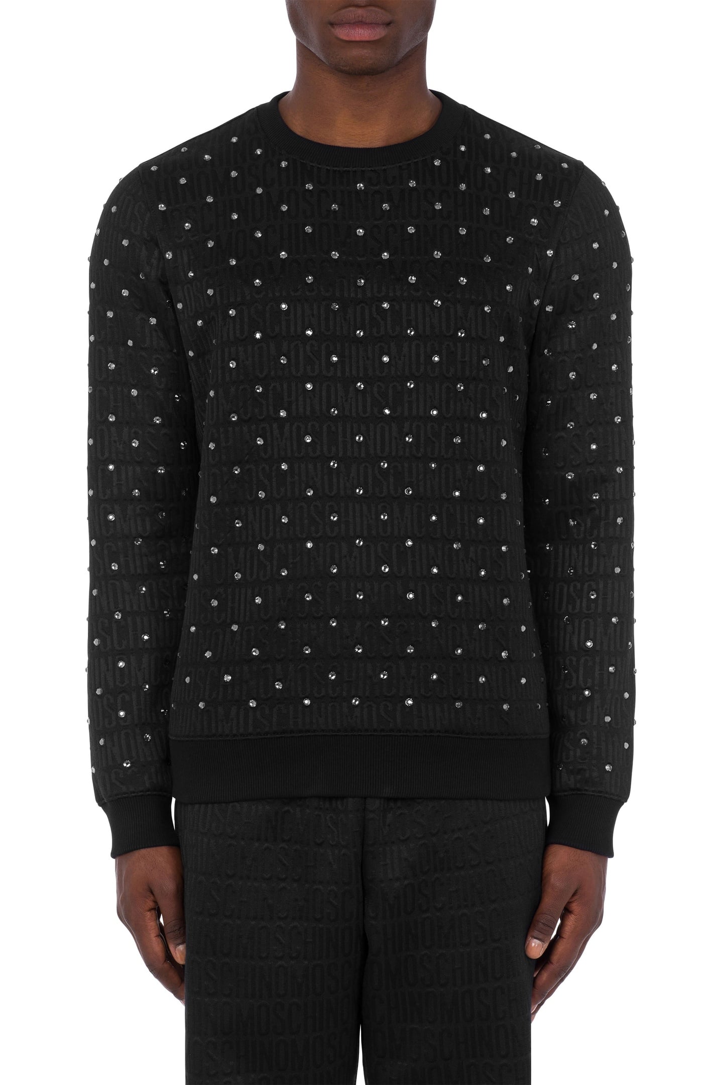 ALLOVER LOGO RHINESTONE SWEATSHIRT BLACK 1