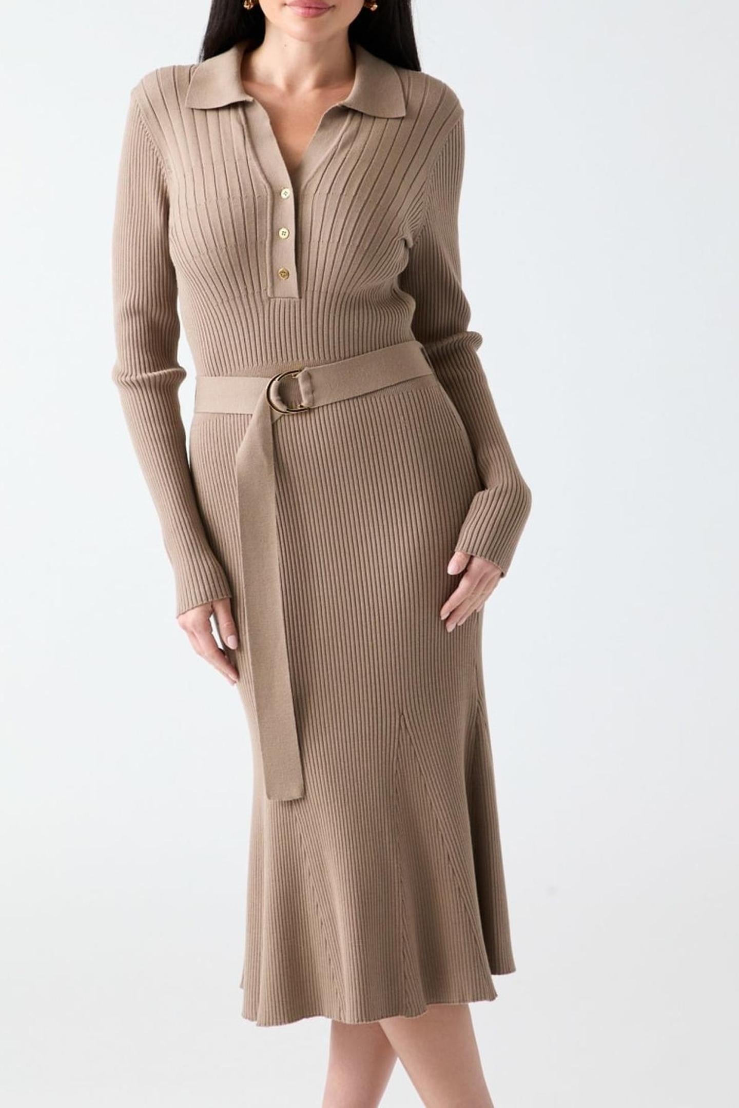 AGATHE POLO LS DRESS SILK TAUPE 2