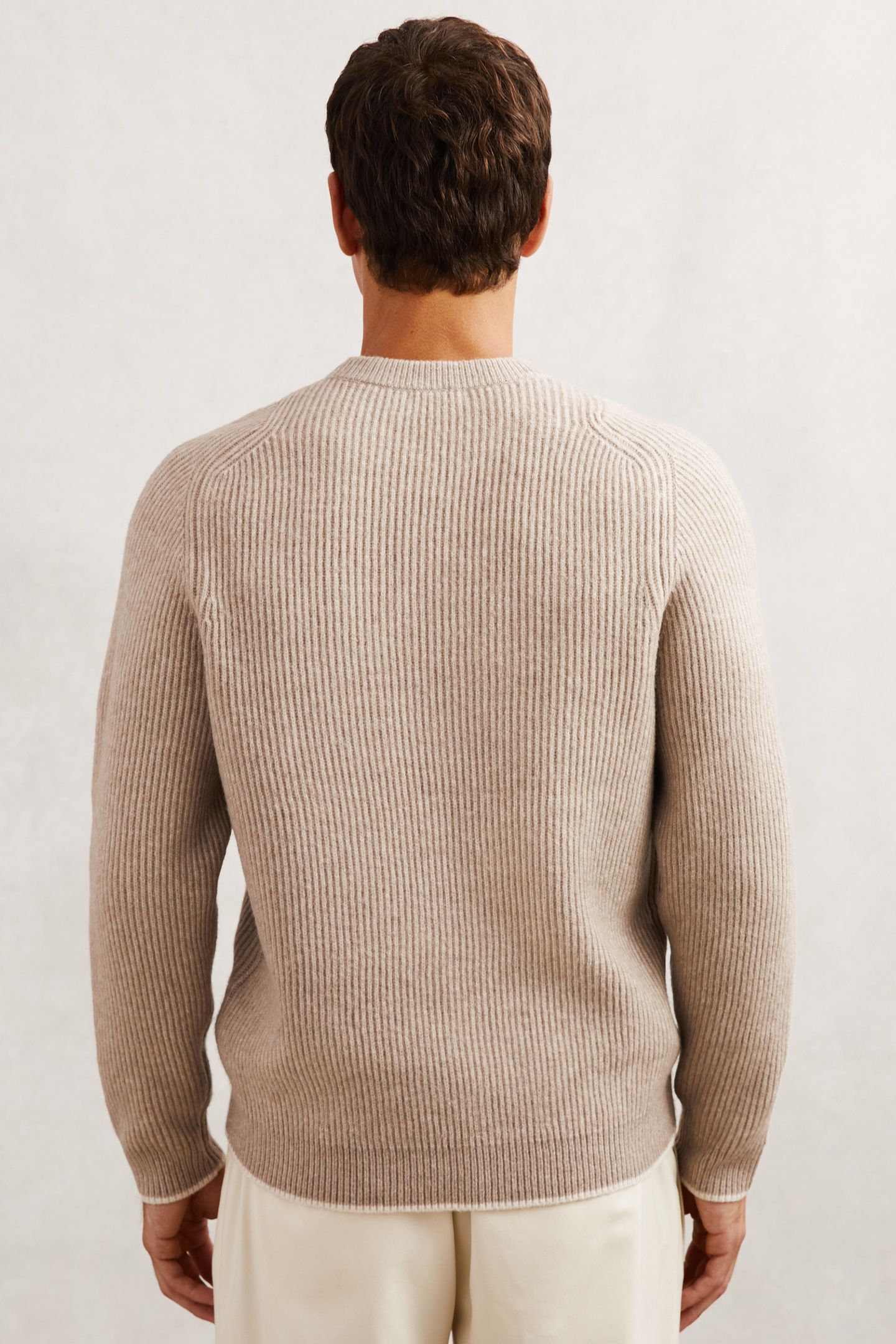 LS CREW BRUSHED WOOL RIBBED JUMPER OATMEAL BROWN 2