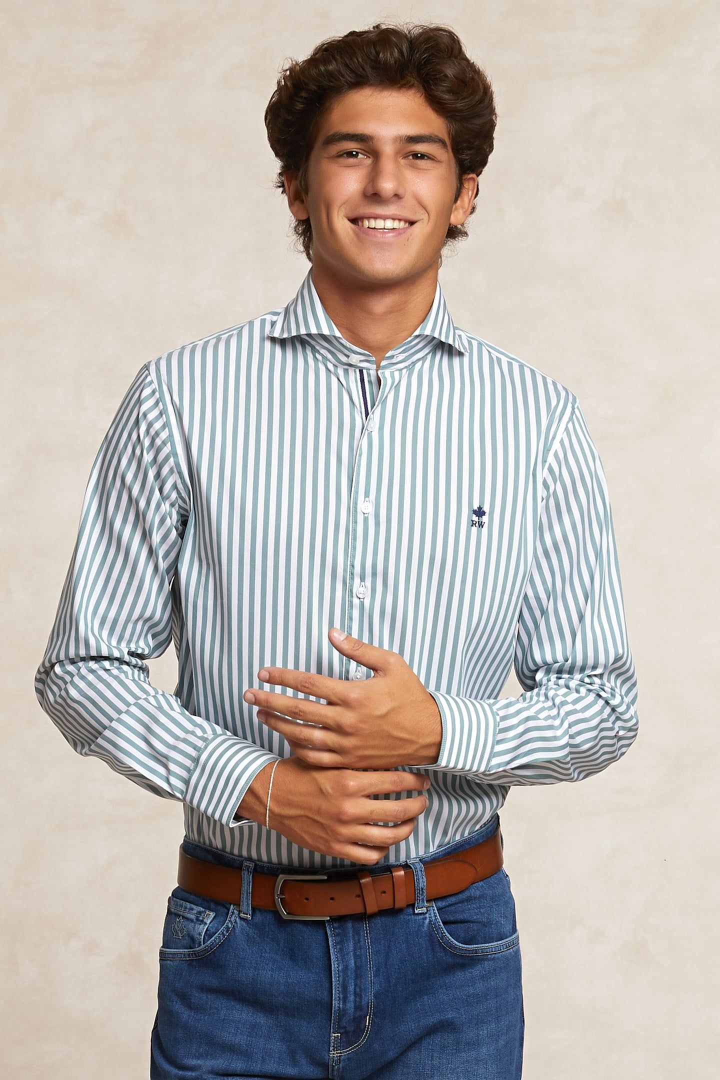 CUSTOM FIT STRIPED PERFORMANCE STRETCH SHIRT GREEN/WHITE 3
