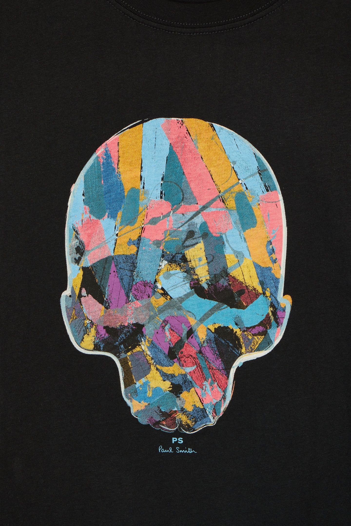 MENS REG FIT SS T SHIRT MULTI COL SKULL BLACK 7
