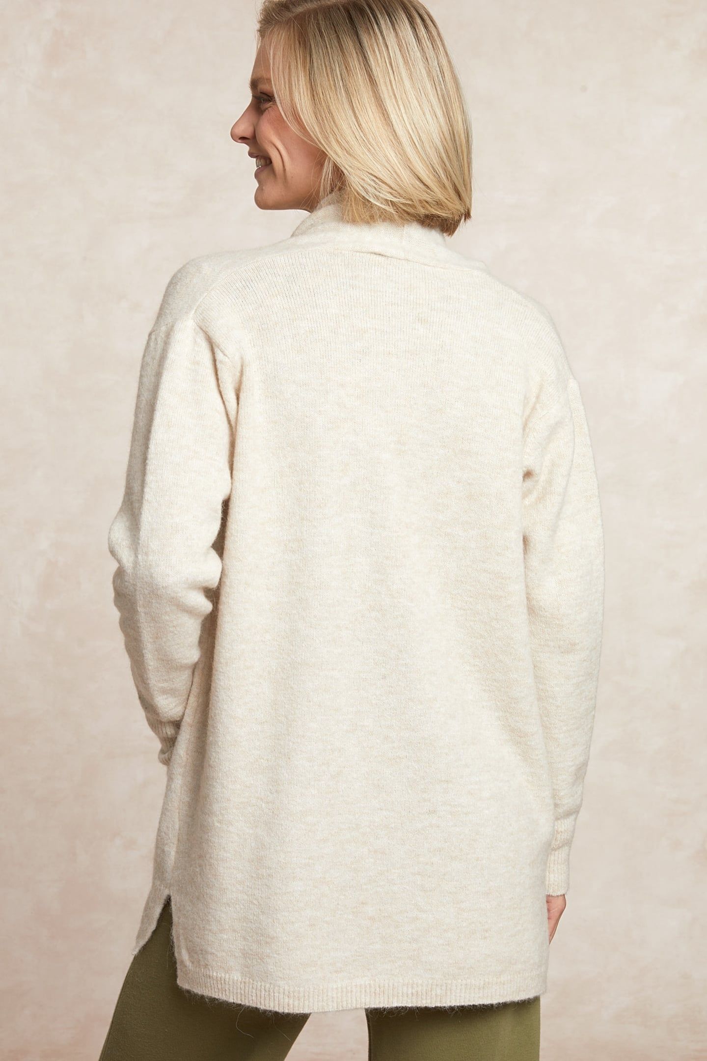 LONG V-NECK JERSEY CARDIGAN APPLIED POCKETS OFF WHITE 2