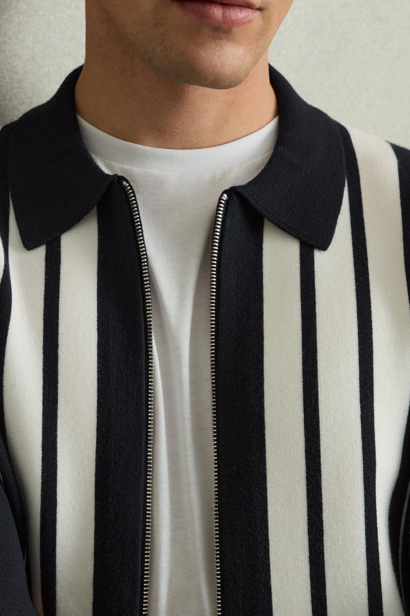 LS ZIP THROUGH STRIPE KNITTED JACKET NAVY/WHITE 5
