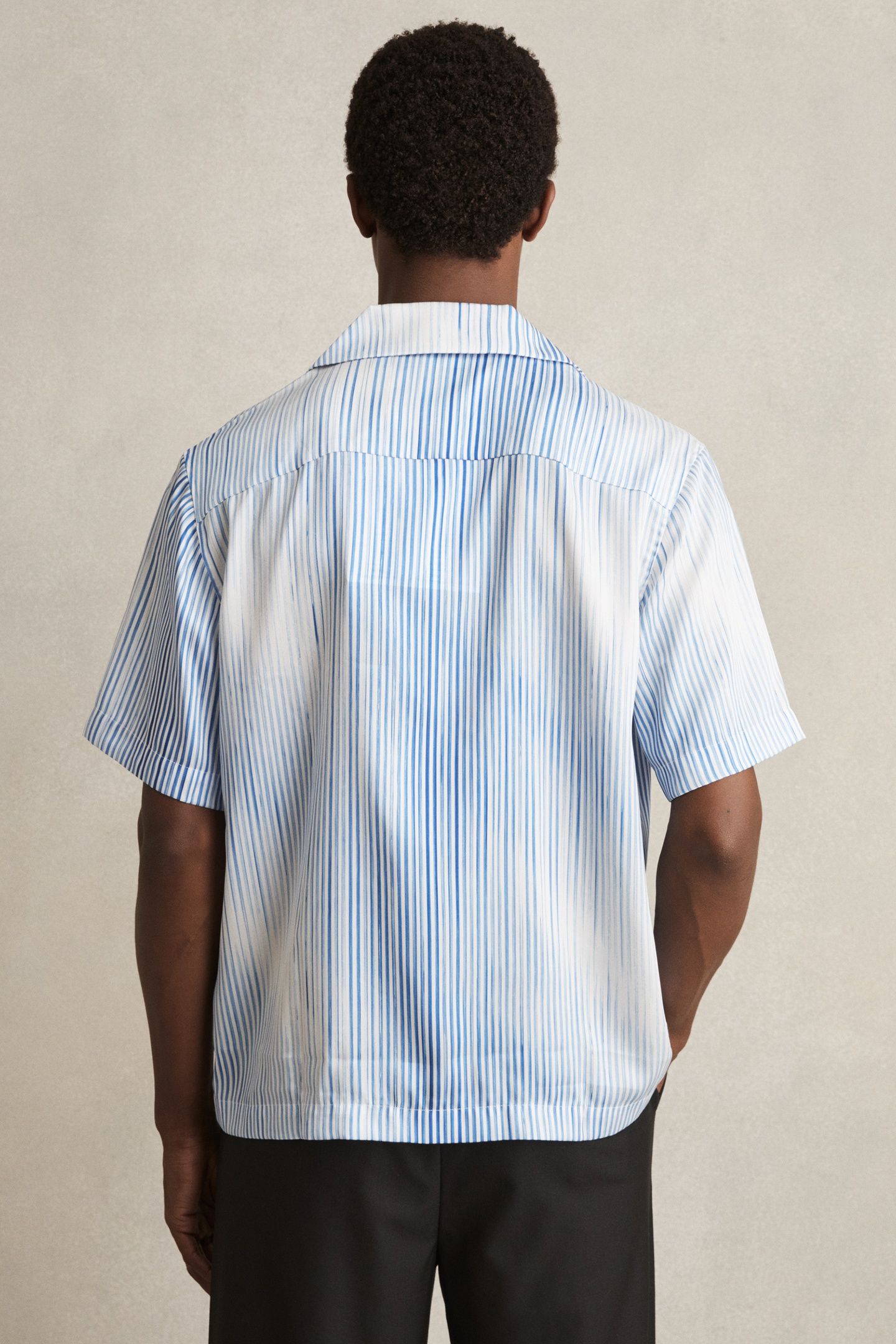 SS STRIPE PRINT CUBAN SHIRT SOFT BLUE/WHITE 3