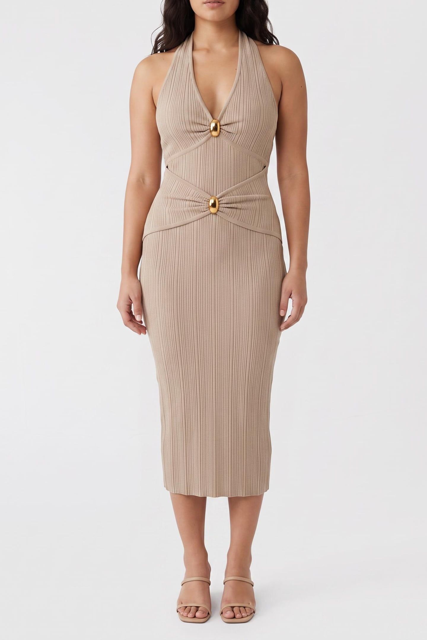 KATHLEEN HALTER DRES VELVET TAUPE 1