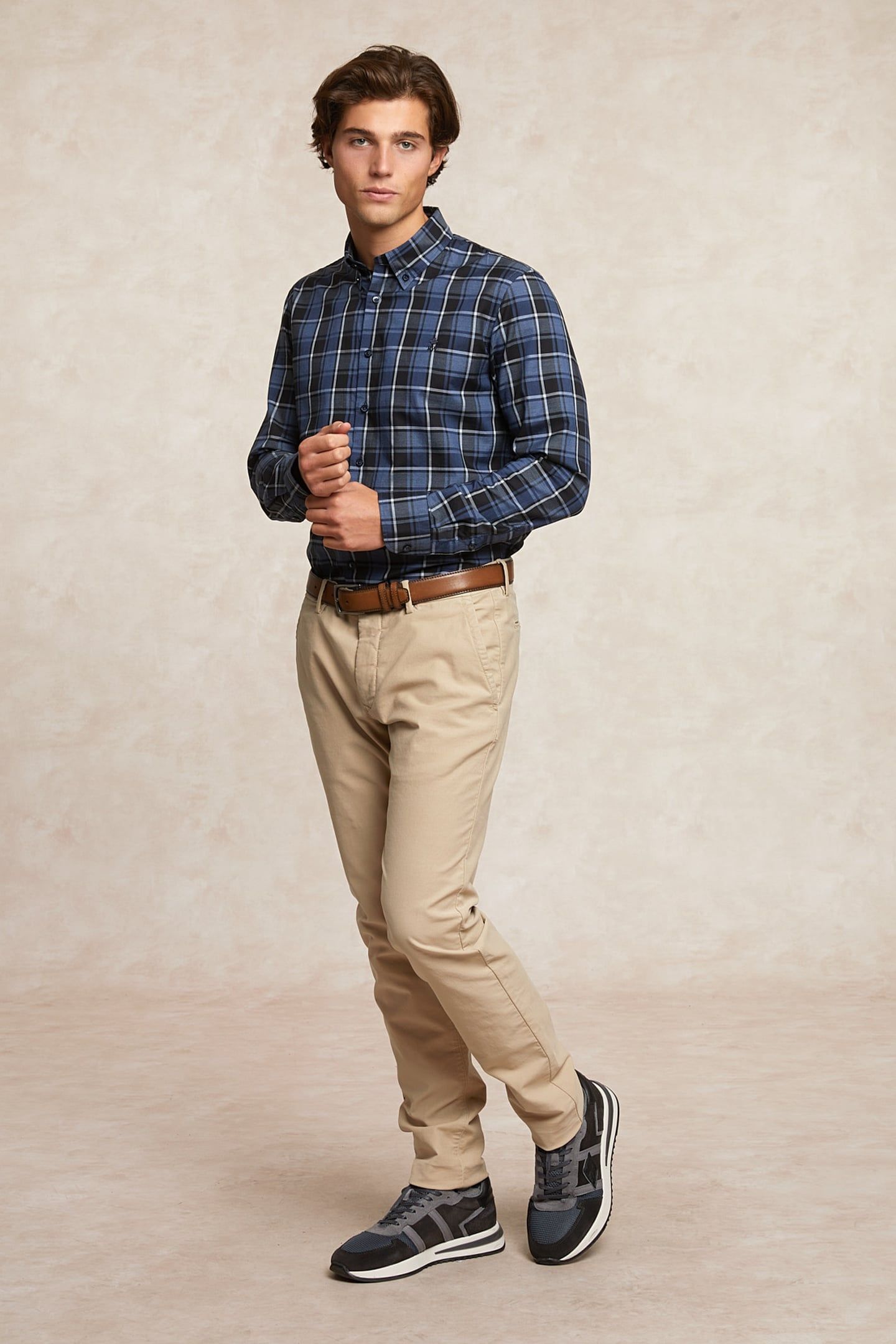 CUSTOM FIT CHECKED SHIRT BLUE/GREY 1