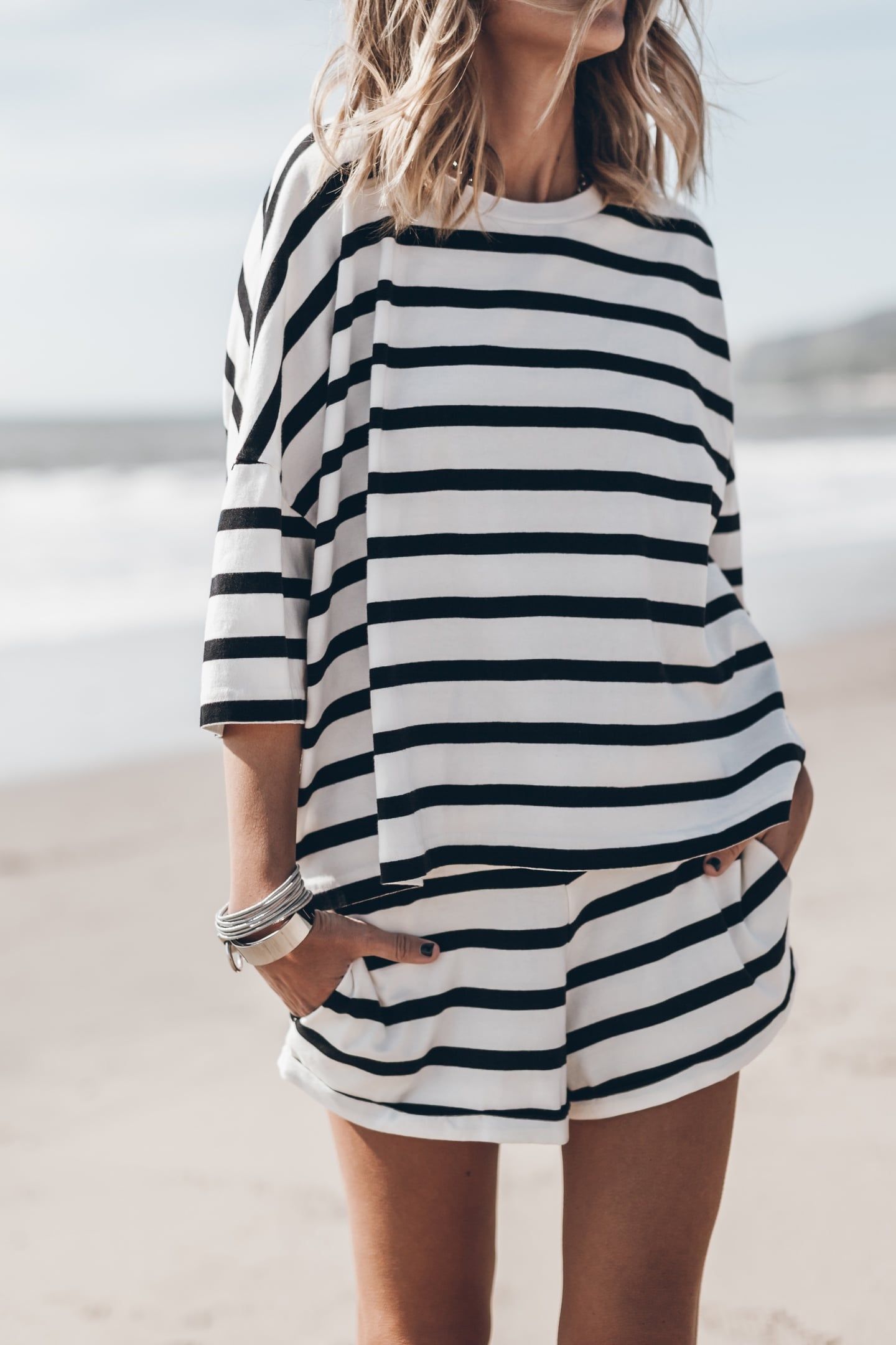 THE BLACK STRIPED LOOSE COTTON T-SHIRT BLACK 1