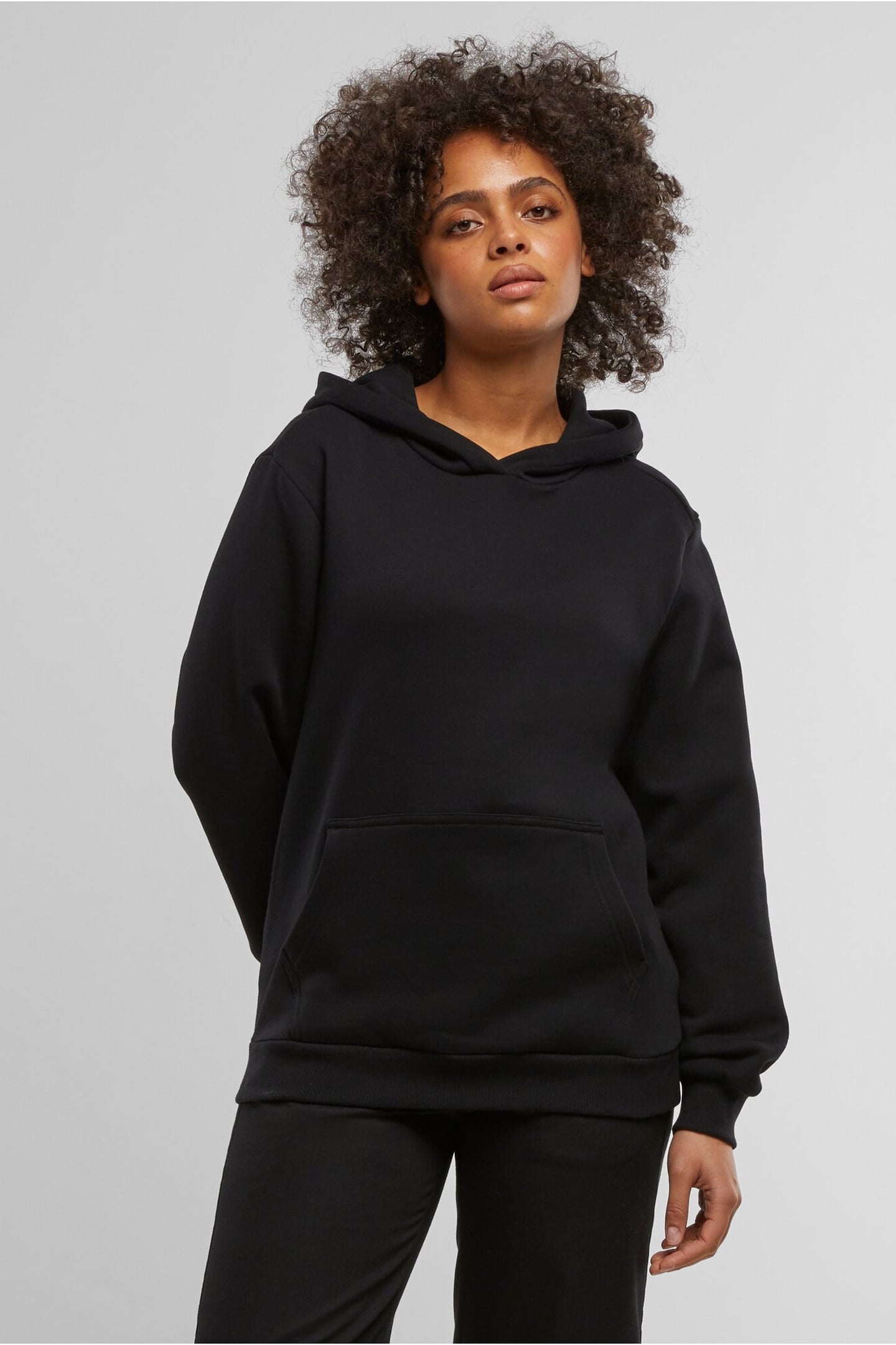LADIES ESSENTIALS LOOSE BRUSHED FLEECE HOODY BLACK 5