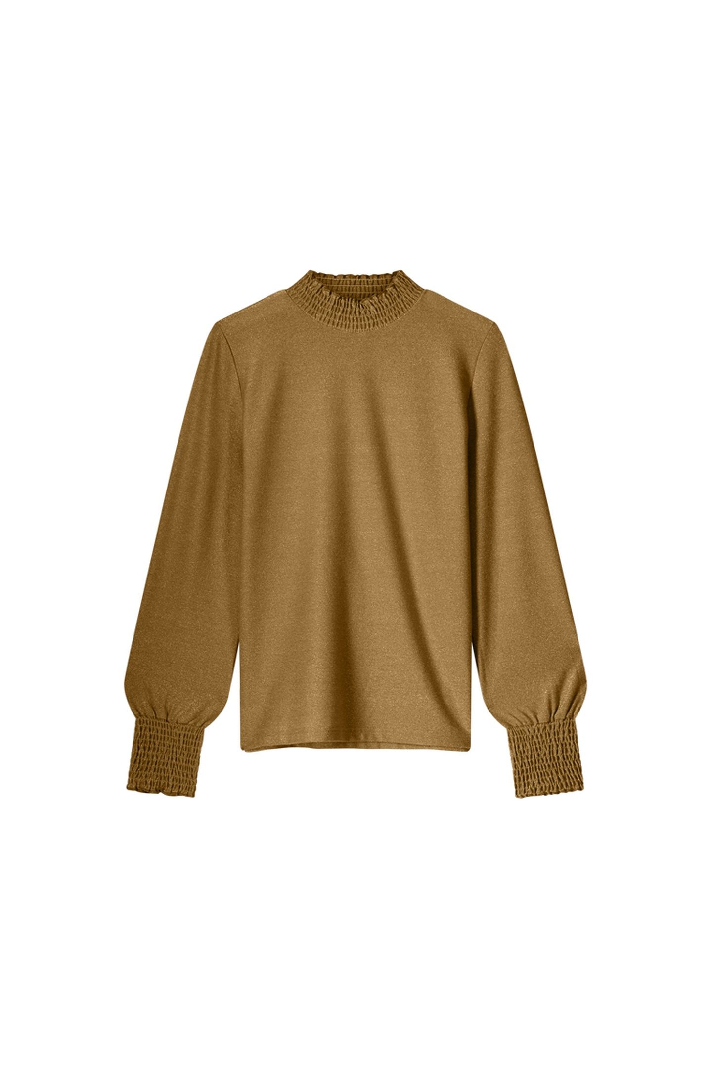 SMOCKED TOP FINE LUREX JERSEY CAMEL BROWN 3
