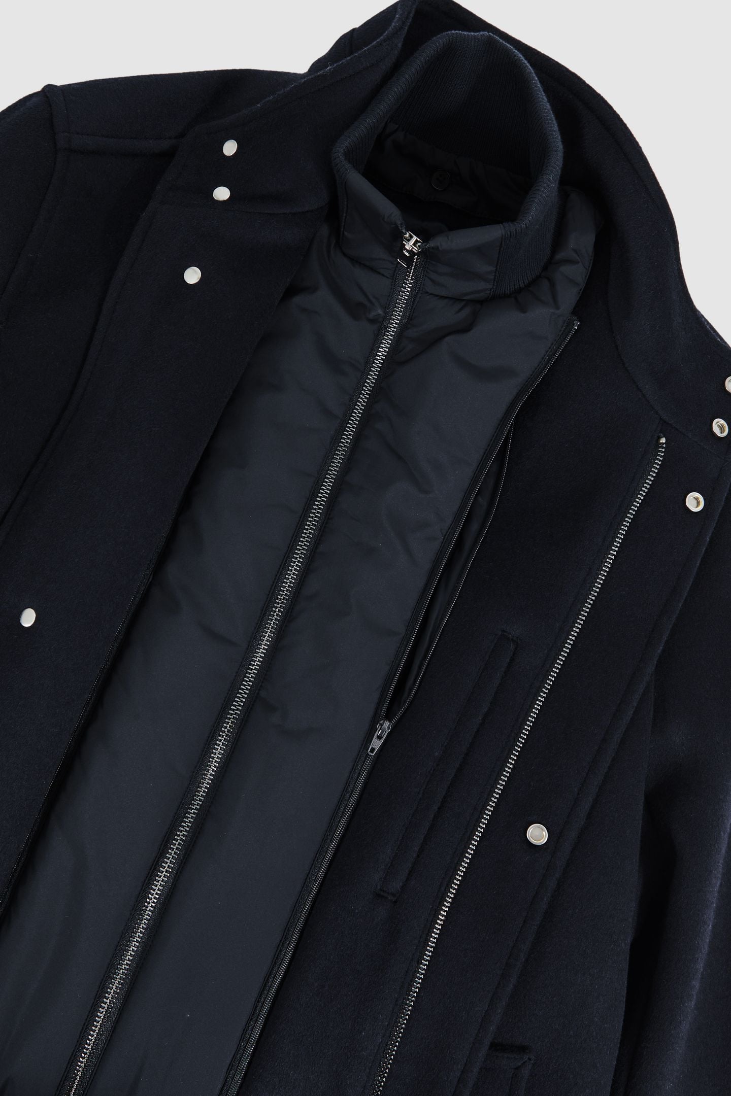 WOOL GILET INSERT FUNNEL NECK COAT NAVY 8