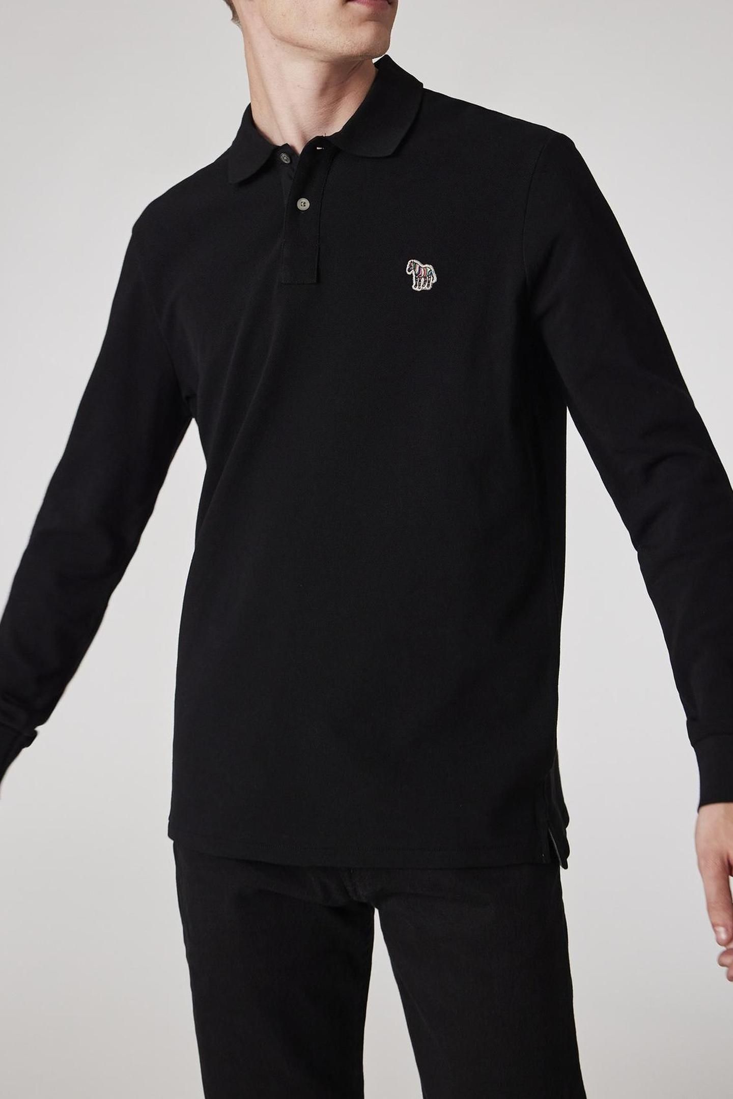 MENS REG FIT LS POLO SHIRT ZEBRA BLACK 1