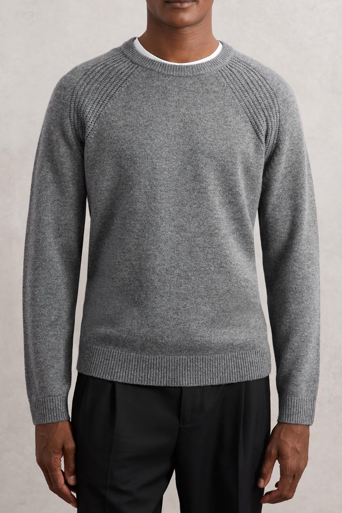 LS RAGLAN CREW NECK JUMPER MID GREY MELANGE 1
