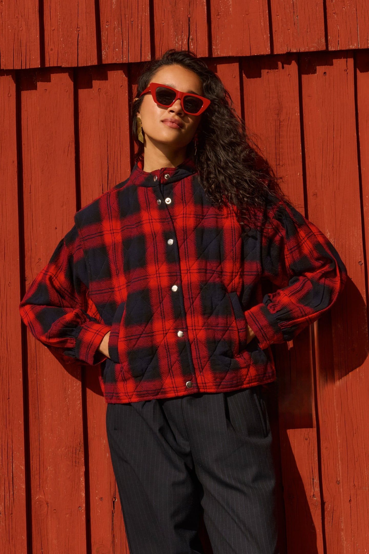 MAVE RED CHECK SLEEVELESS JACKET POPPY CHECK 7