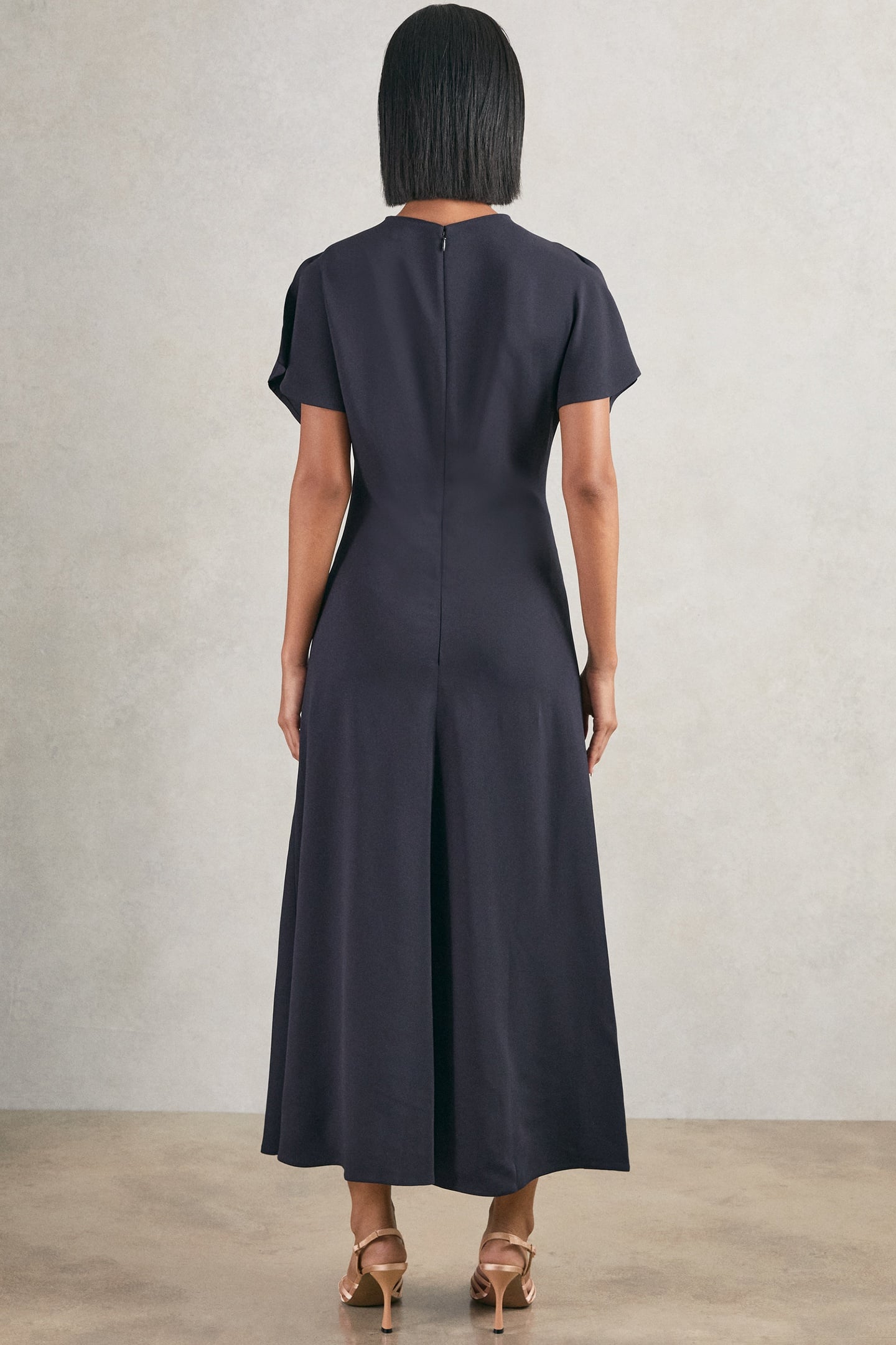 RUCHED FRONT WORKWEAR DRESS NAVY 2