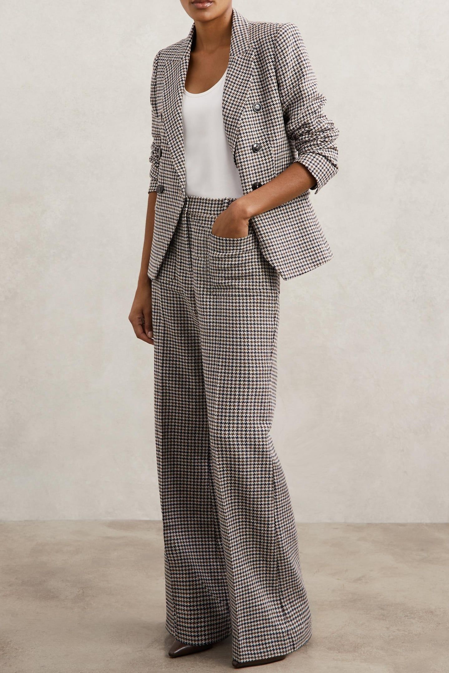 CHECK FLARE LEG TROUSER NAVY NEUTRAL CHECK 3
