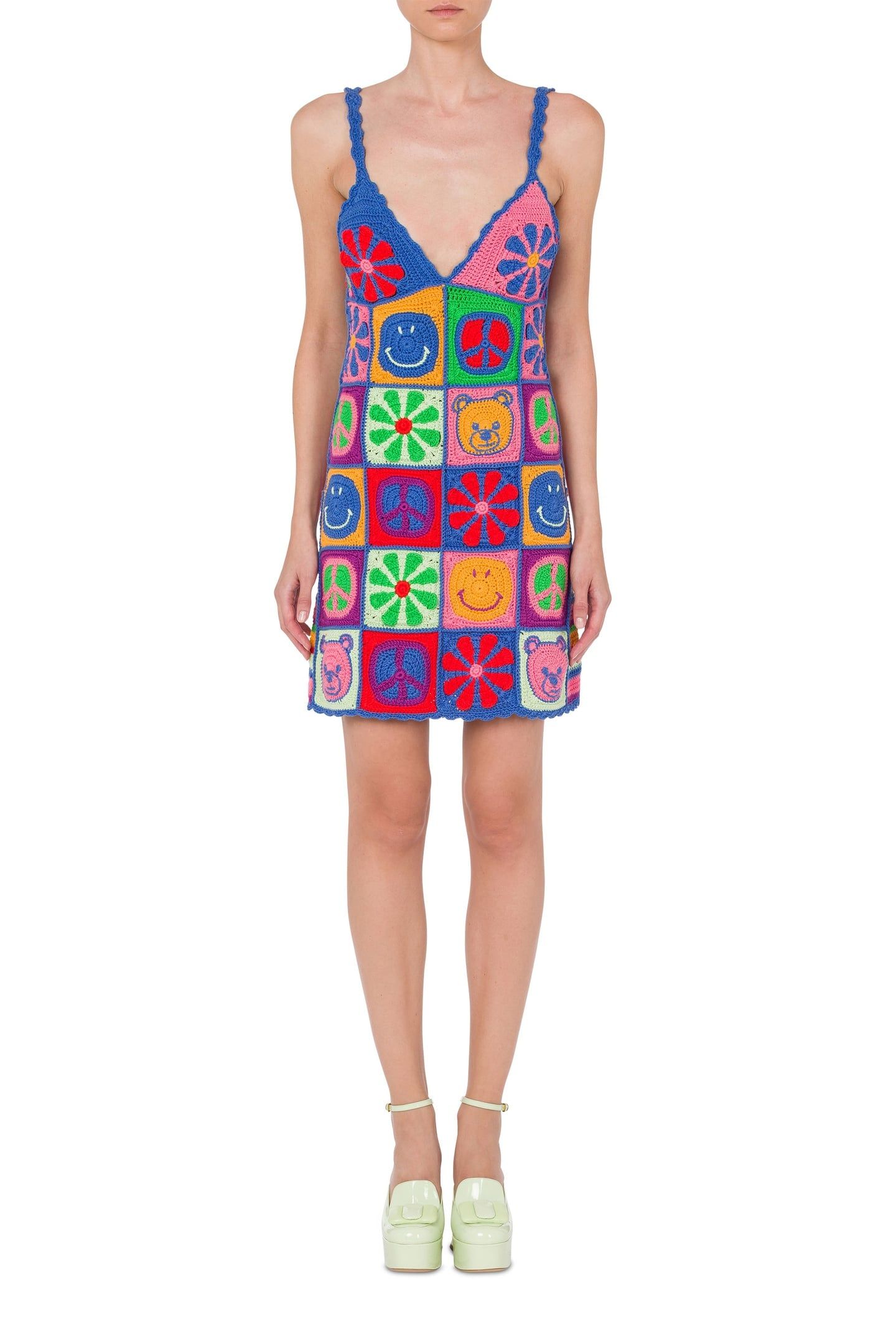 MOSCHINO SYMBOLS CROCHET DRESS MULTICOLOR 1