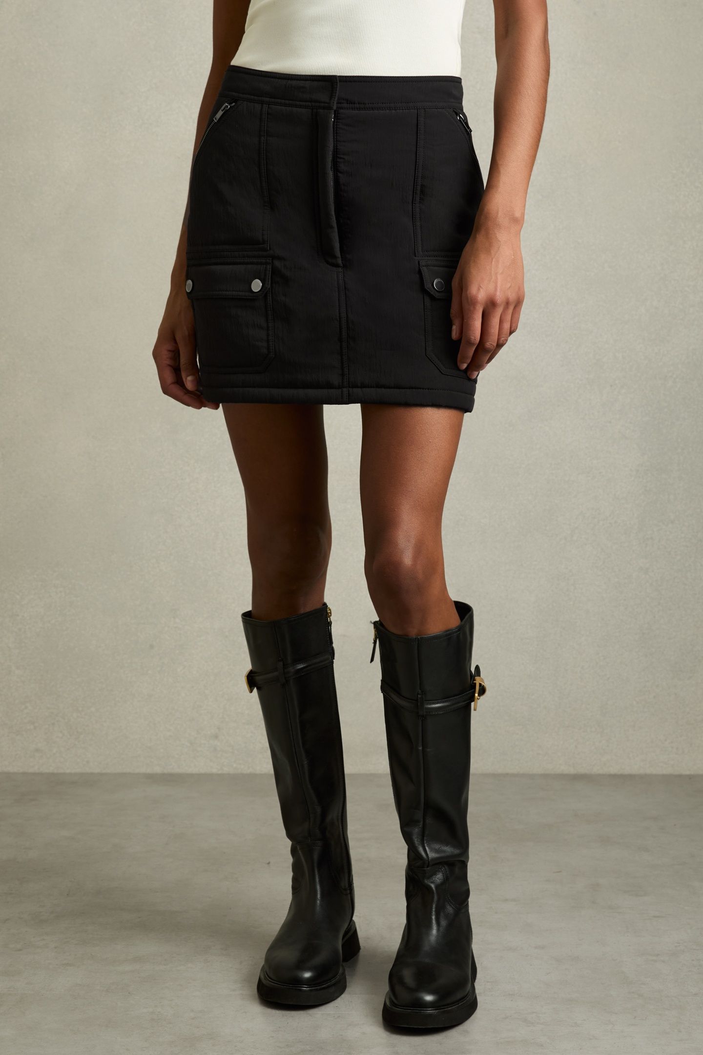 QUILTED MINI SKIRT BLACK 1