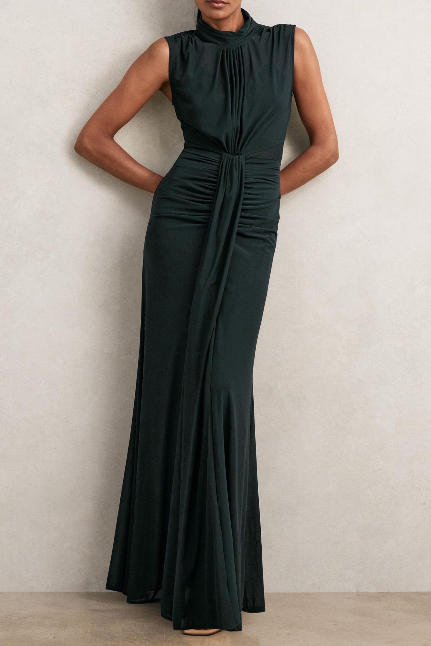 SLEEVELESS RUCHED MAXI DRESS TEAL 1