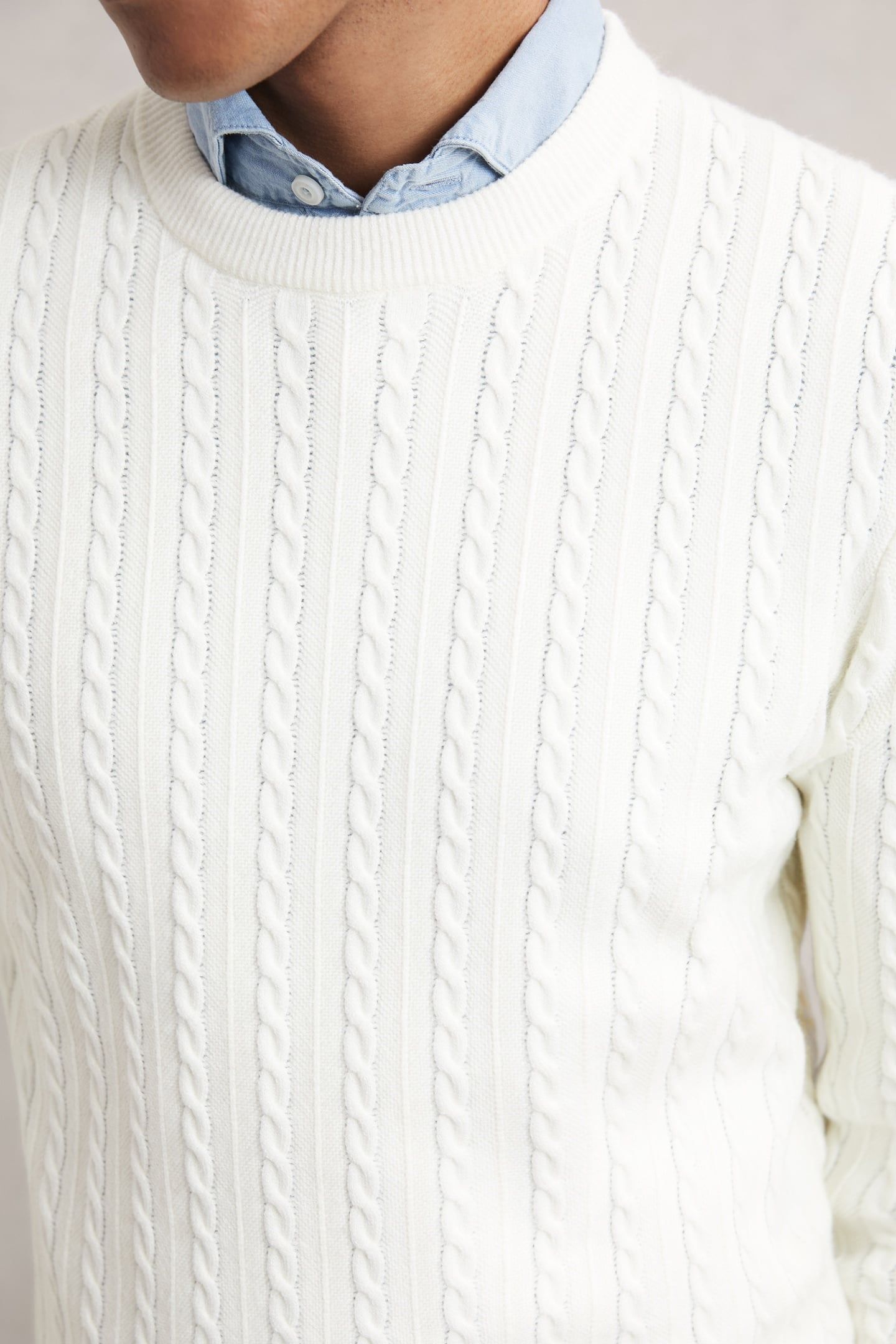 LS CREW NECK TIPPED CUFF CABLE JUMPER WHITE 6