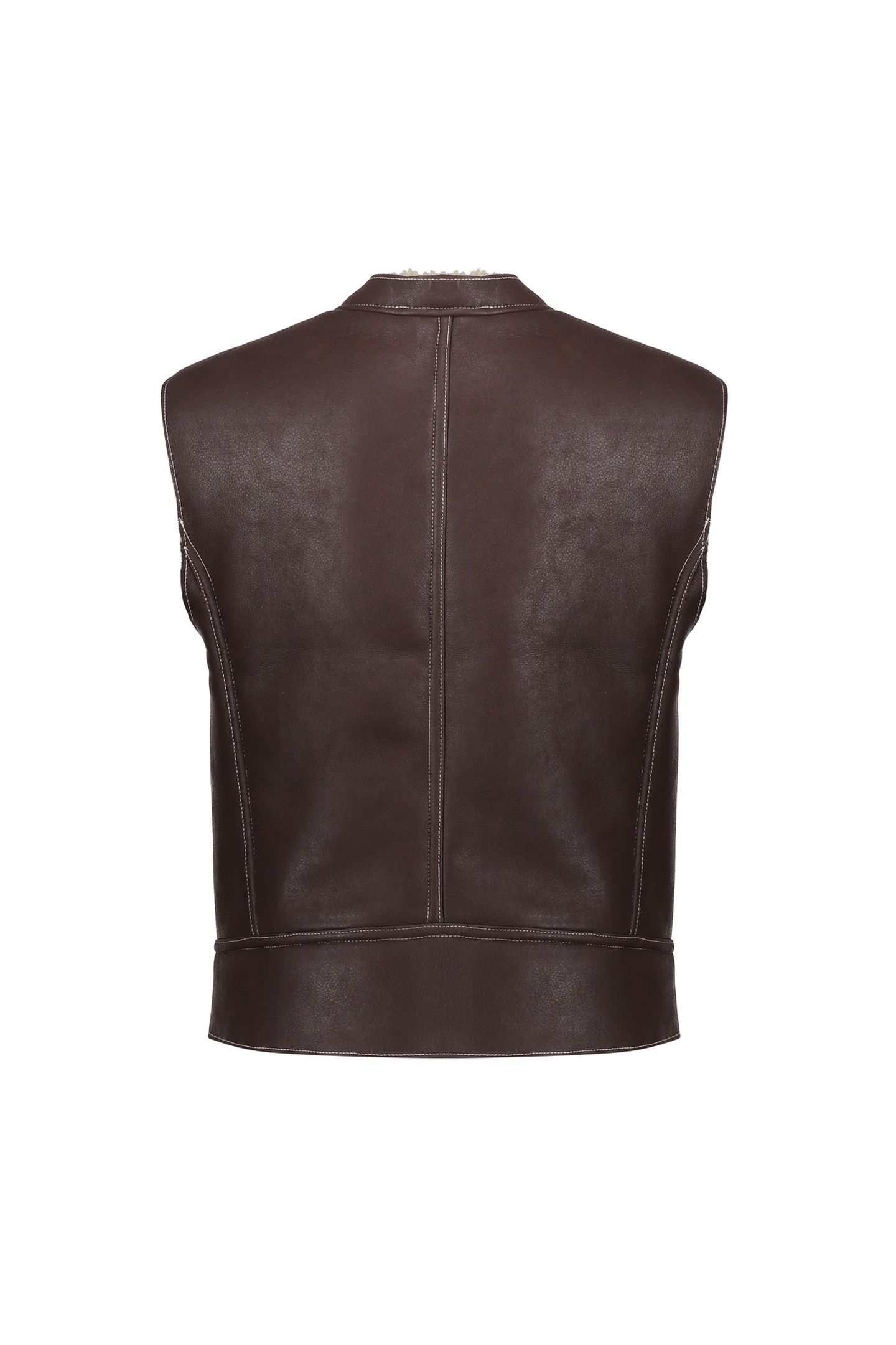 GILET IM LAMMY + ZIP BROWN/CREAM 2
