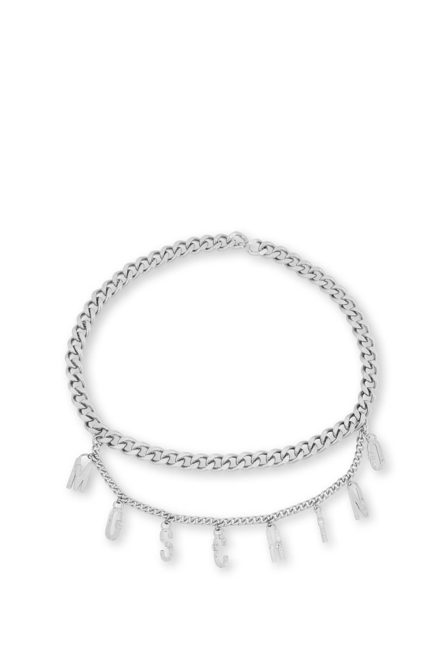 MOSCHINO BUCKLE LETTERING BELT SILVER 2