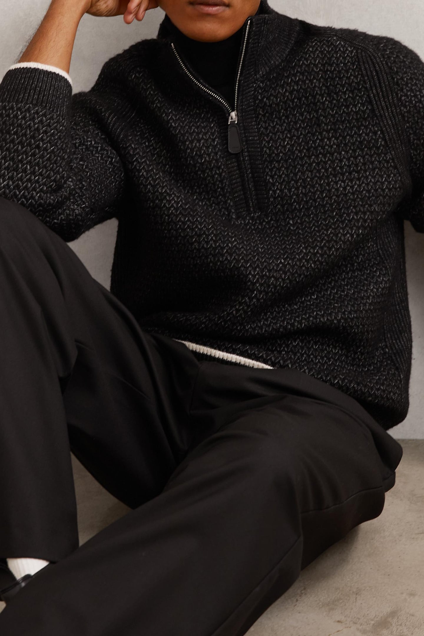 LS HALF ZIP BRUSHED RIBBED JUMPER BLACK 7