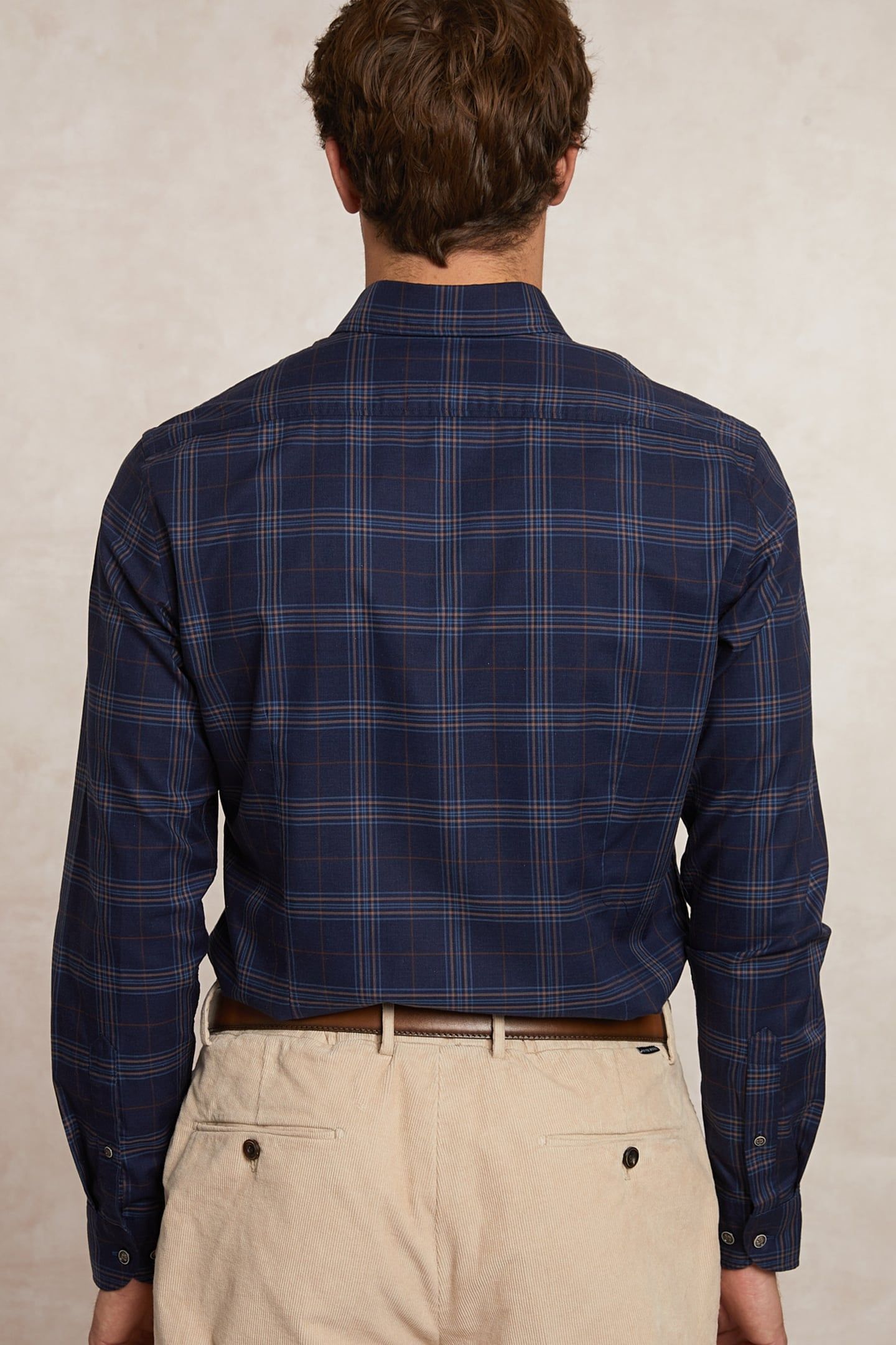 SLIM FIT COTTON CHECKED SHIRT BLUE/BROWN MULTI 2