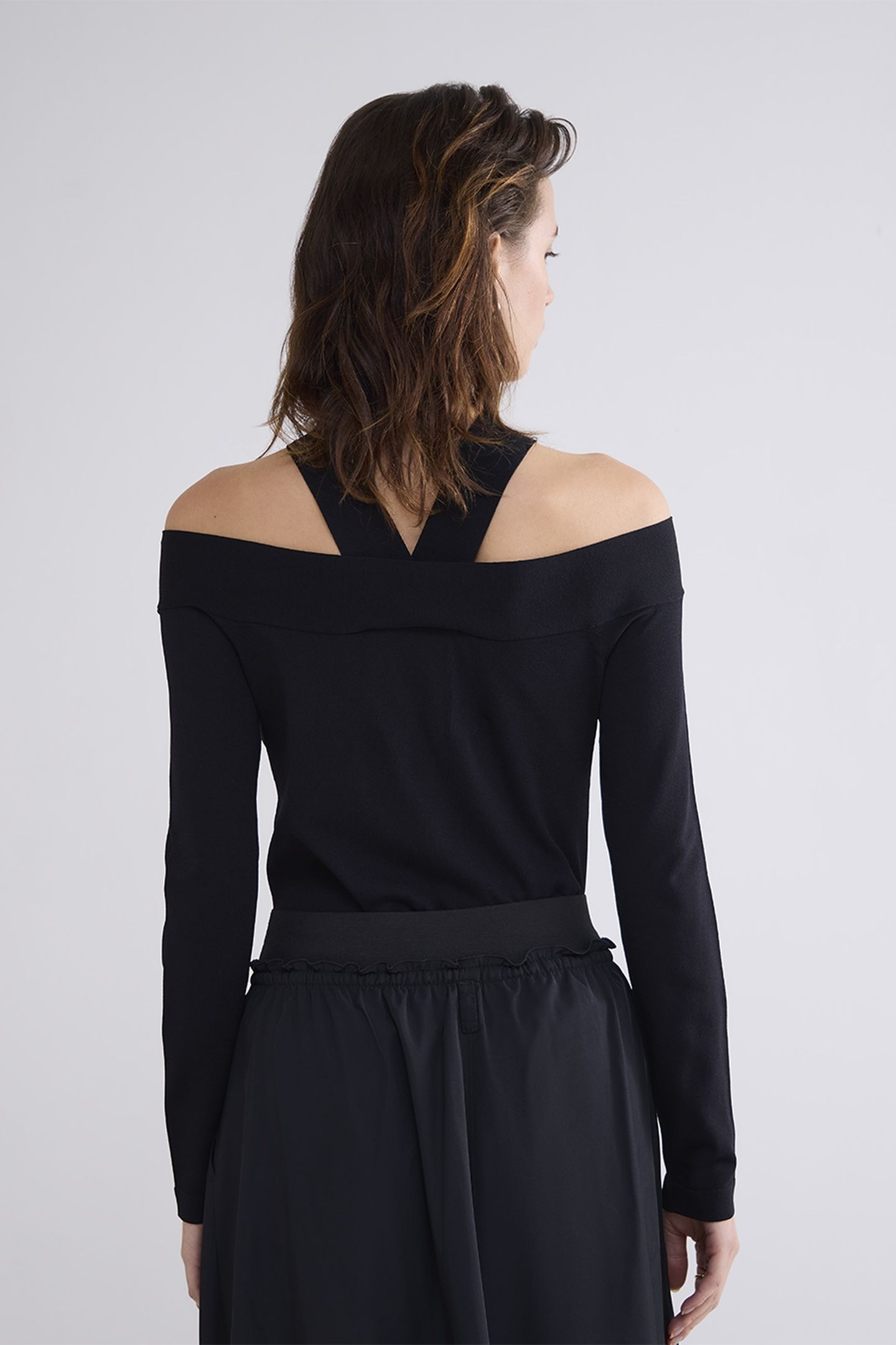 BARE SHOULDER TOP DULL VISCOSE POLYAMIDE KNIT BLACK 2