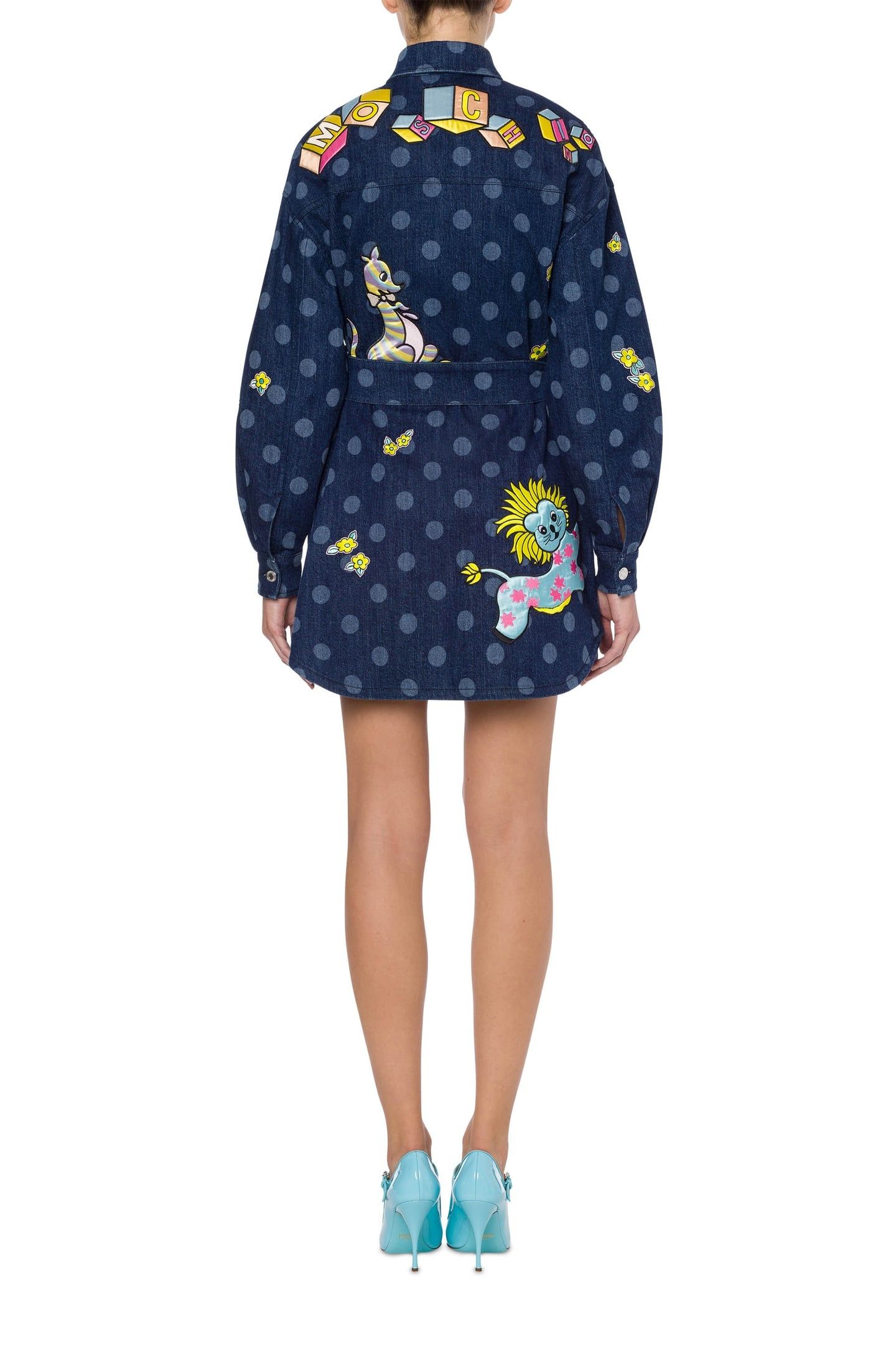 POLKA DOT DENIM DRESS ANIMAL PATCH BLUE 2