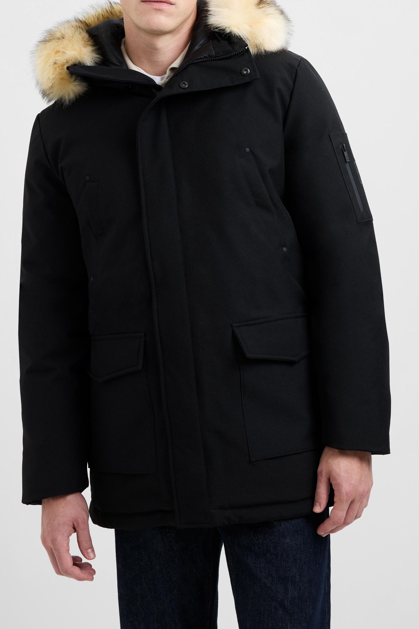 PADDED FAUX FUR HOODED PARKA BLACK BLACK 1