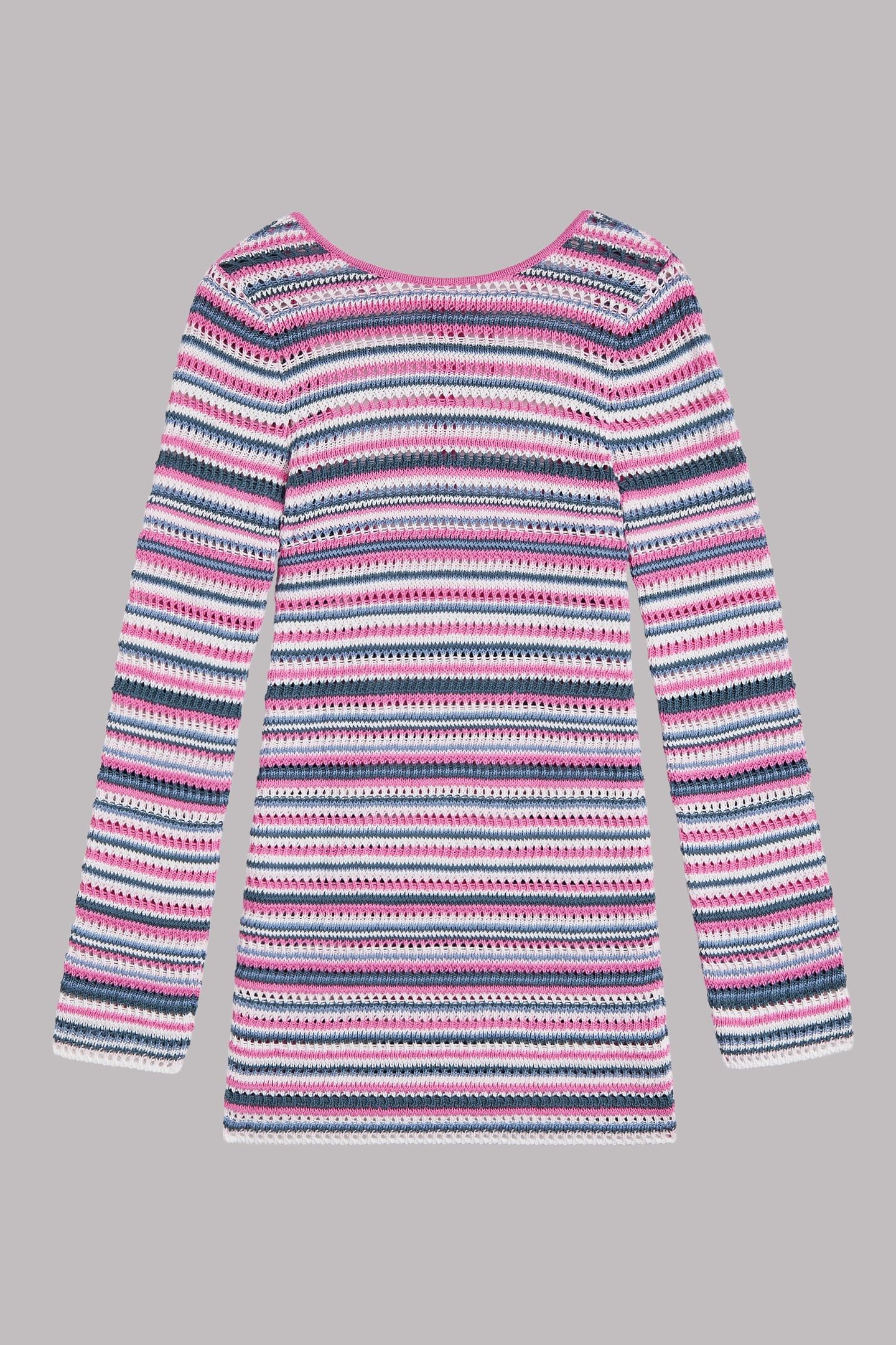THE STRIPED KNITTED LOW BACK LONGSLEEVE DRESS WHITE 3