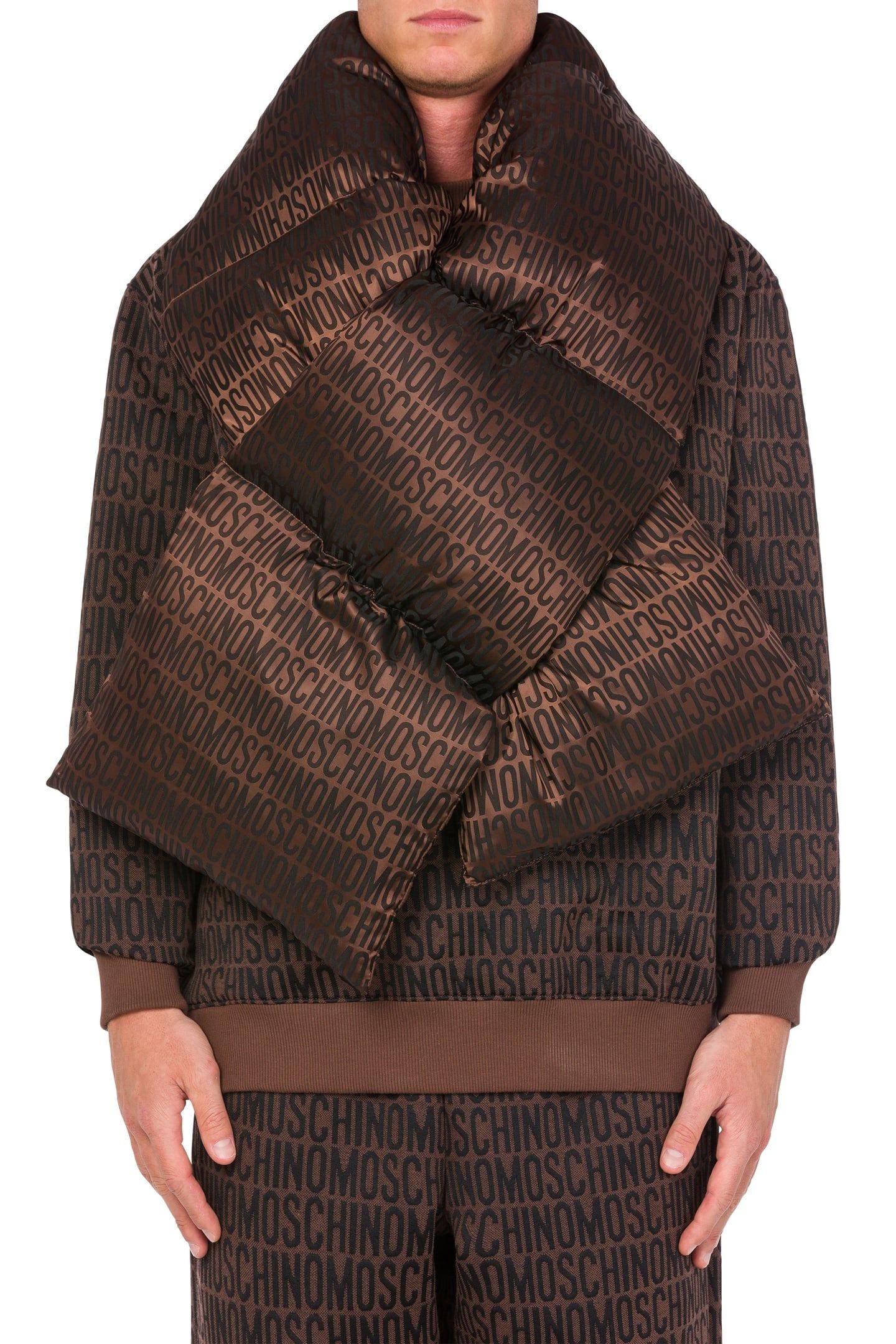 ALLOVER LOGO JACQUARD NYLON SCARF BROWN 1