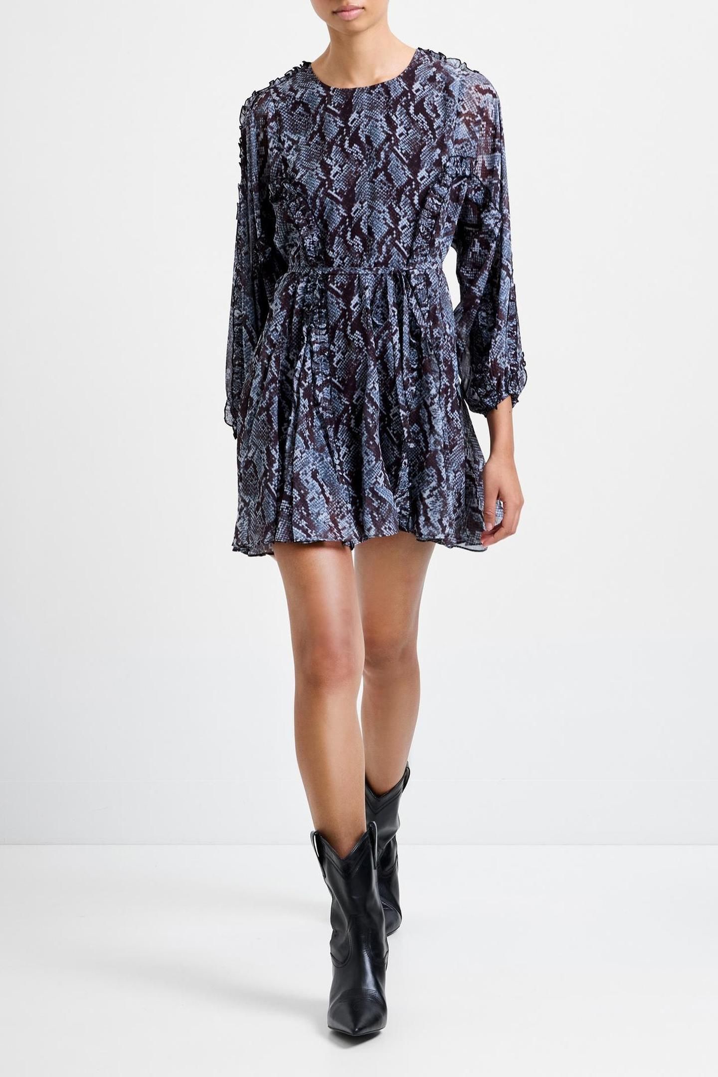 SNAKE PRINT L/S MINI DRESS BLUE MULTI 1