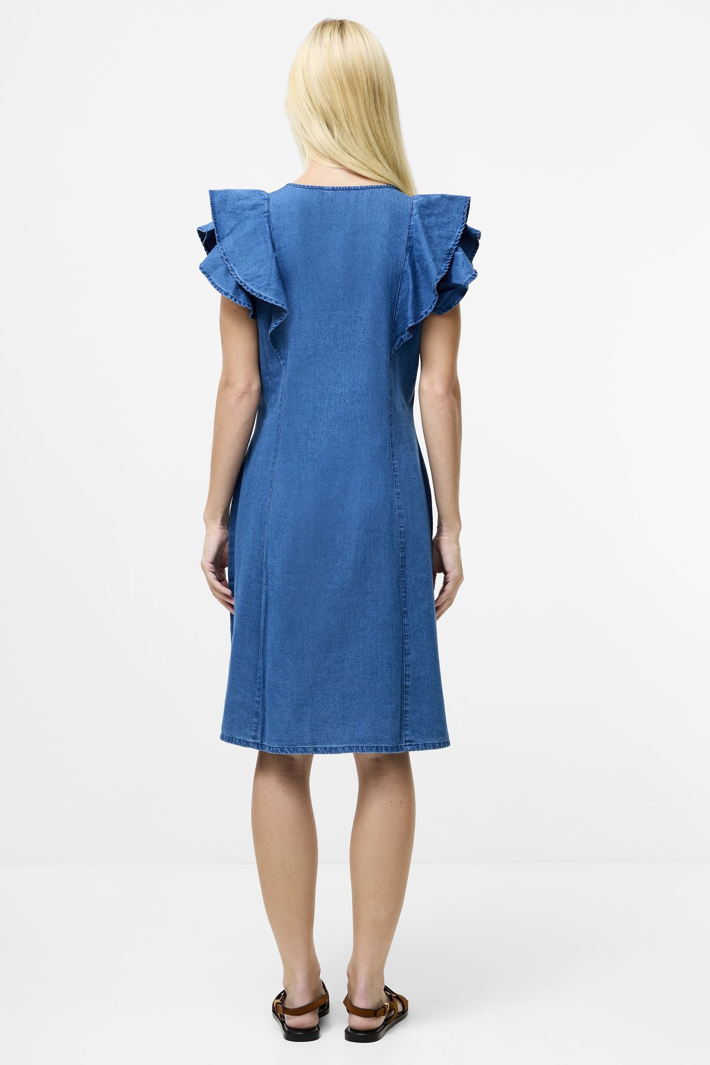 RUFFLE DENIM CHAMBRAY DRESS MID WASH MID WASH 3
