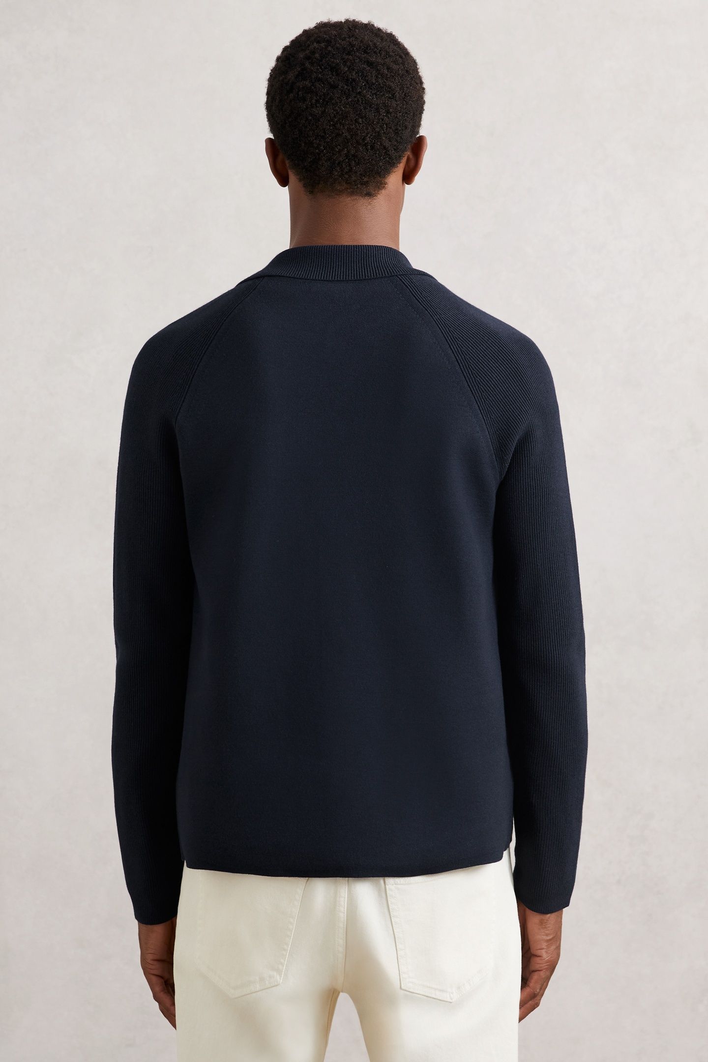 LS BUTTON THROUGH RIBBED SLEEVE SHIRT NAVY BLUE 2