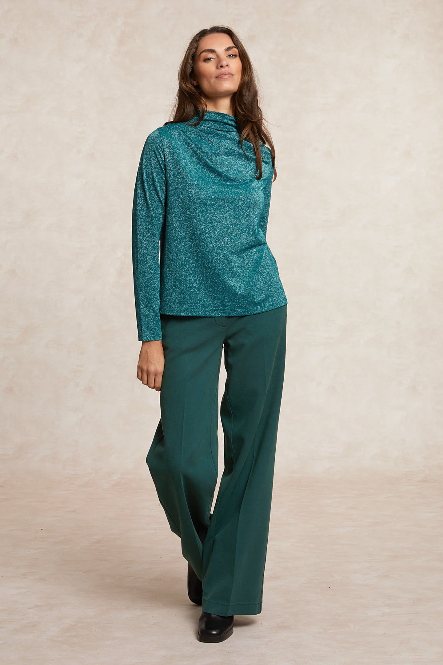 FANCY LUREX MOCK NECK T-SHIRT GREEN 1