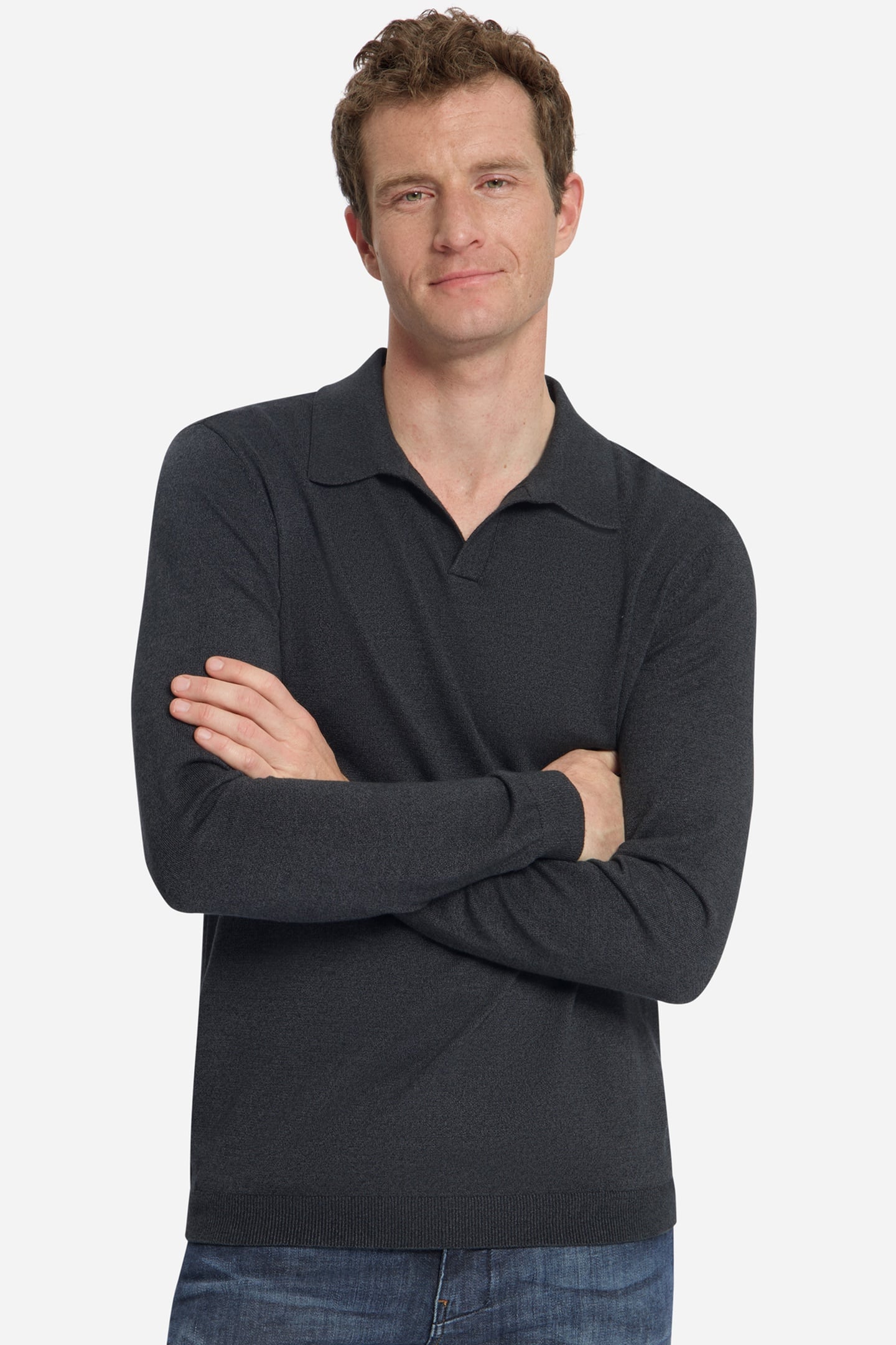 PULLOVER V POLO MELANGE DARK GREY 3