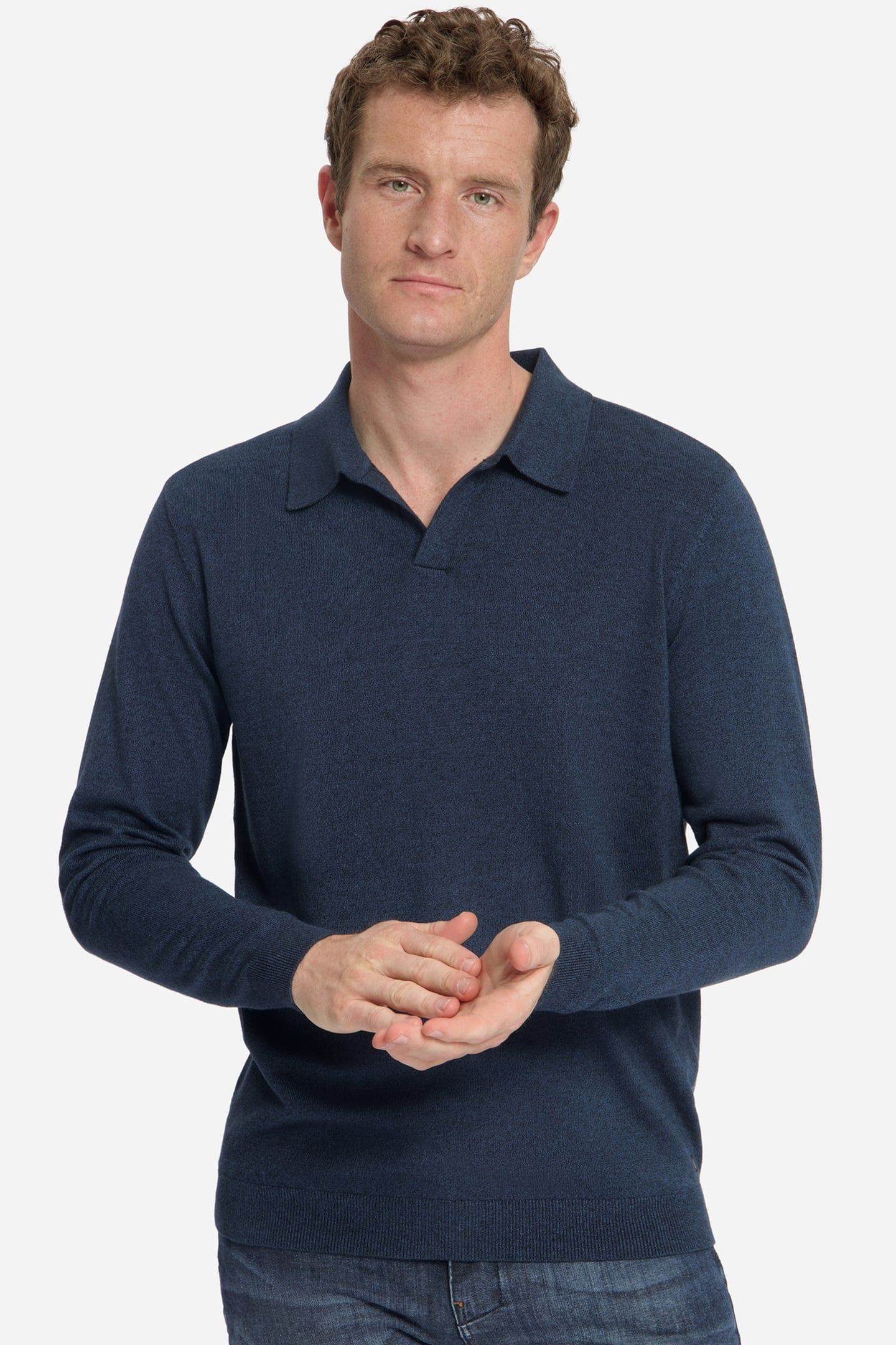 PULLOVER V POLO MELANGE NAVY 1