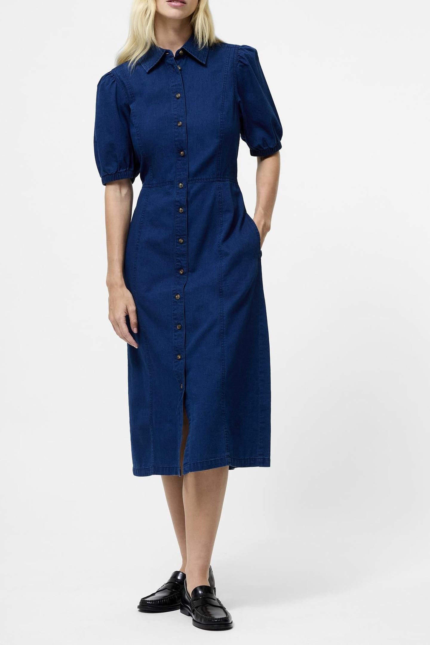 CHAMBRAY BUTTON THROUGH DRESS MID WASH 1
