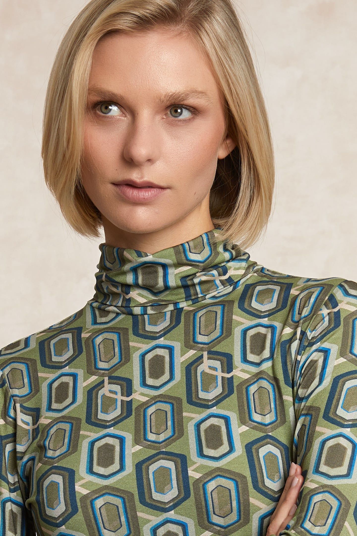 FANTASY ROLL NECK T-SHIRT LONG SLEEVES MULTI GREEN 4