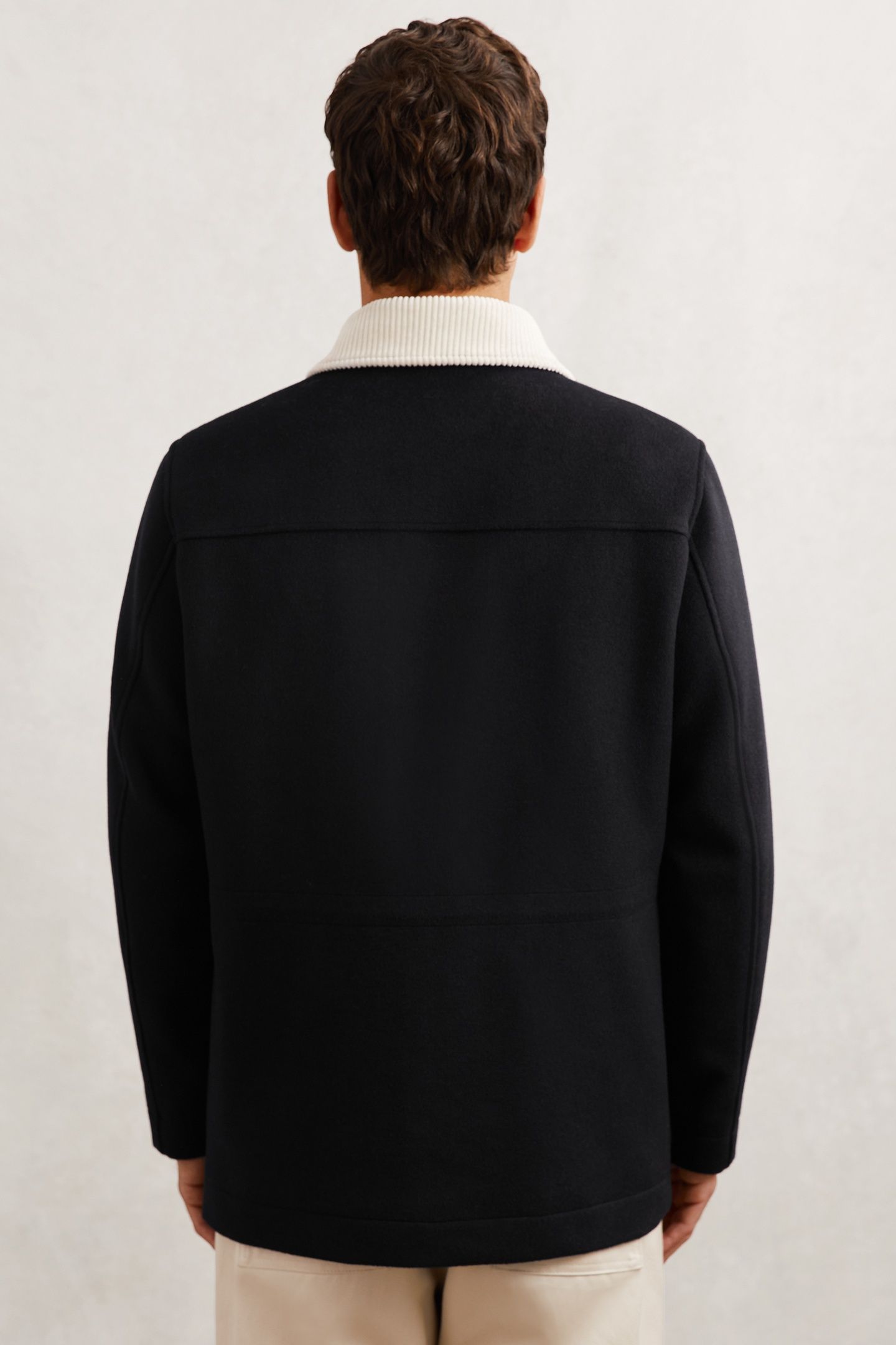 LS ZIP THROUGH CORD COLLAR WOOL WORKER JACKET NAVY 2